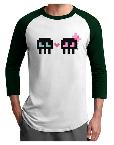 8-Bit Skull Love - Boy and Girl Adult Raglan Shirt-TooLoud-White-Forest-X-Small-Davson Sales