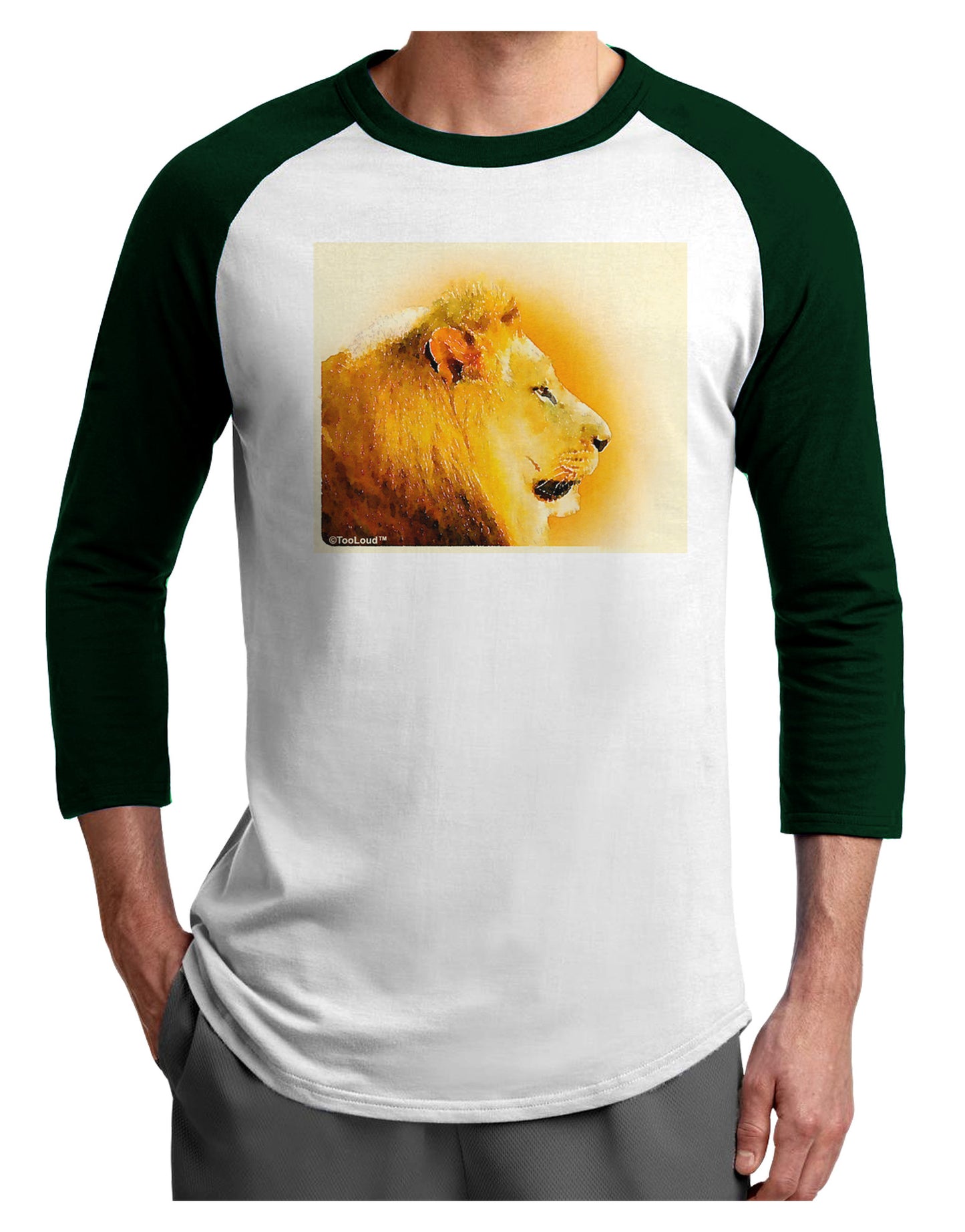 Lion Watercolor 3 Adult Raglan Shirt-TooLoud-White-Forest-X-Small-Davson Sales