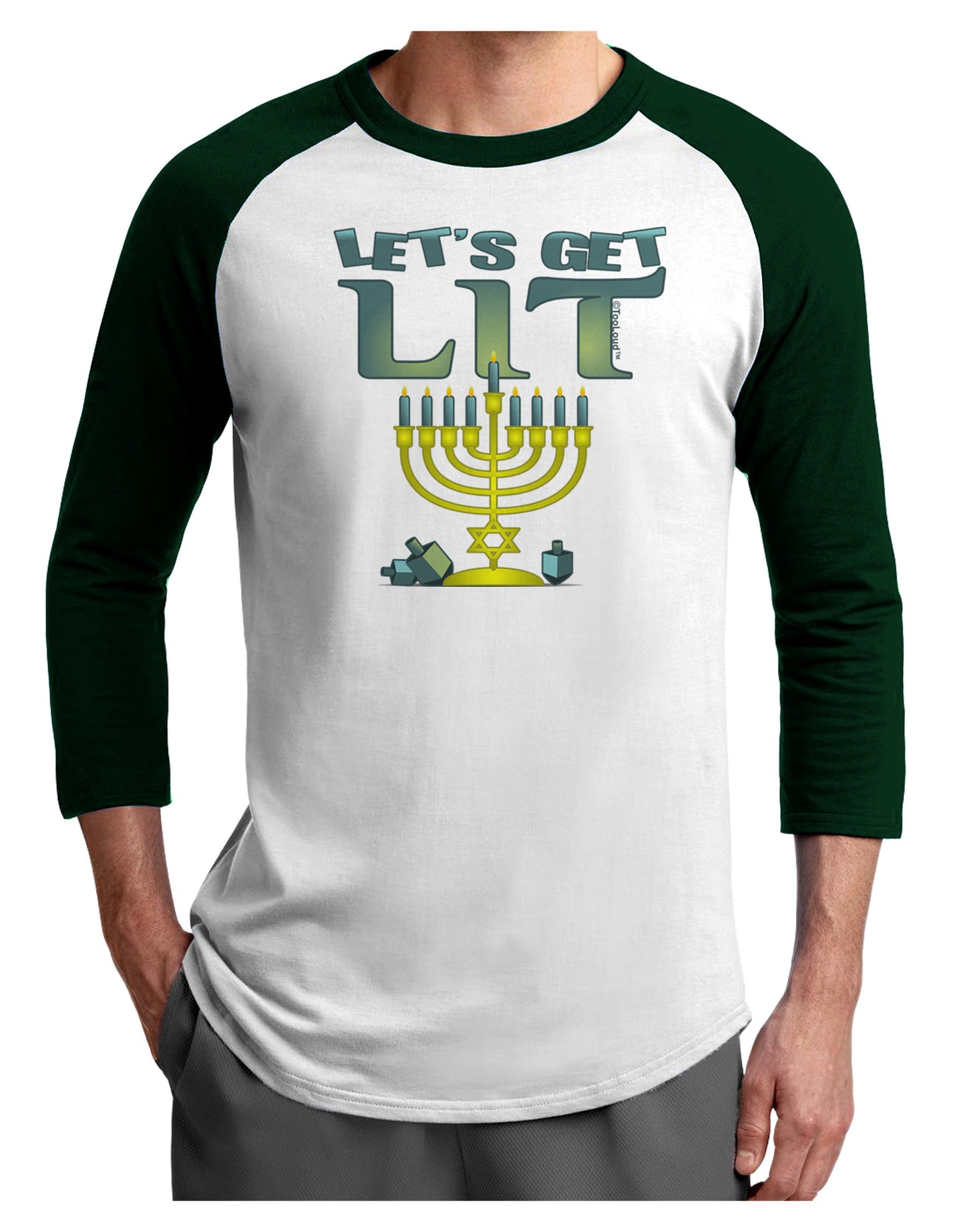 Let's Get Lit Menorah Adult Raglan Shirt-Raglan Shirt-TooLoud-White-Forest-X-Small-Davson Sales