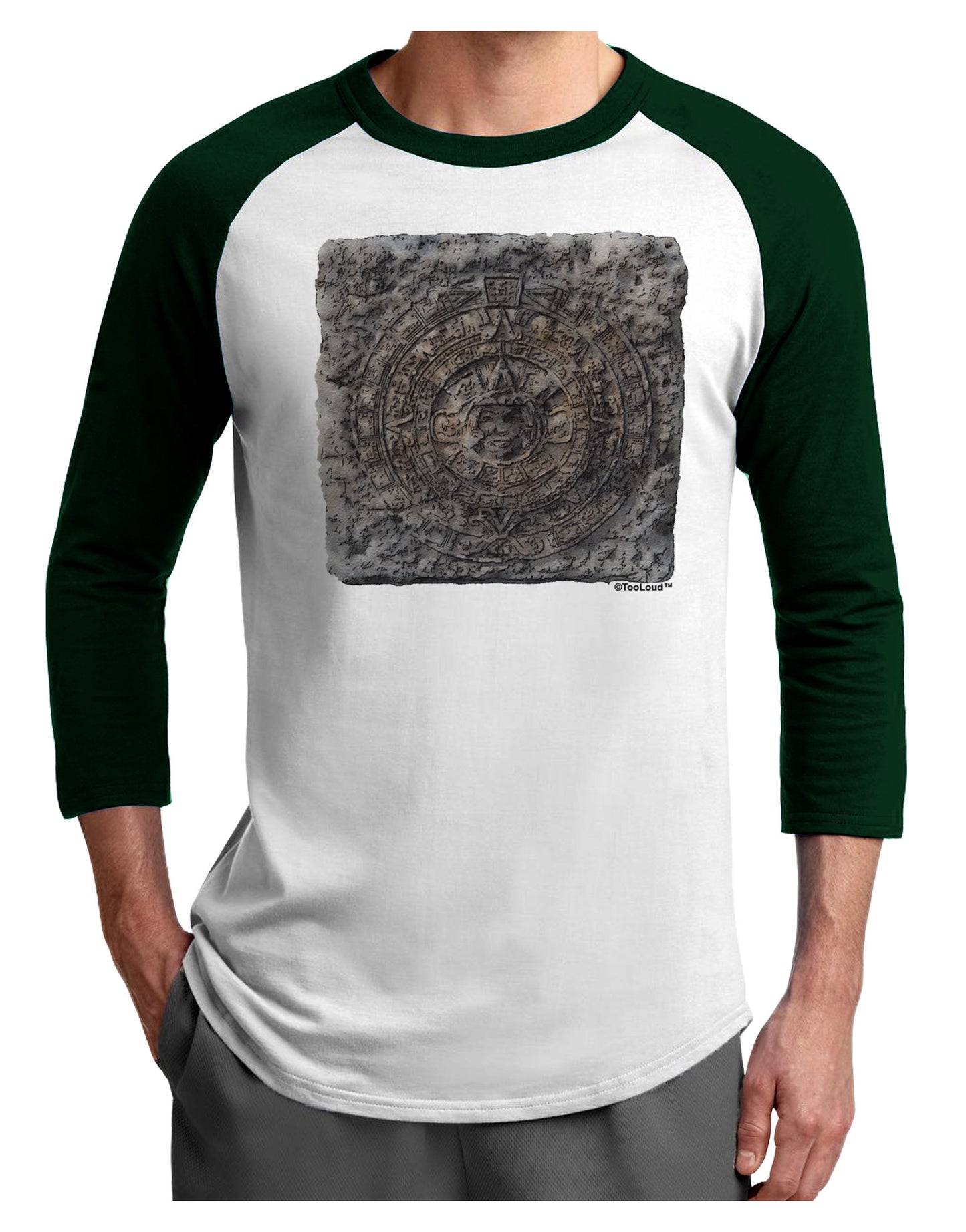 Stone Carving Watercolor Adult Raglan Shirt-TooLoud-White-Forest-X-Small-Davson Sales