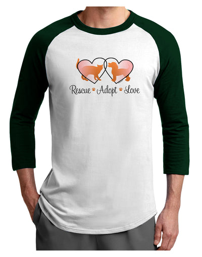 Rescue Adopt Love Adult Raglan Shirt-TooLoud-White-Forest-X-Small-Davson Sales