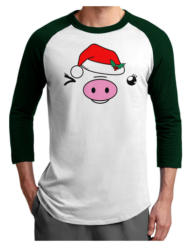 Kyu-T Face Oinkette Santa Hat Girl Pig Adult Raglan Shirt-TooLoud-White-Forest-X-Small-Davson Sales