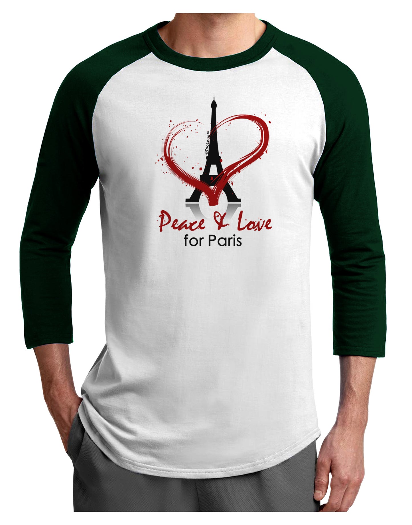 Peace & Love For Paris Adult Raglan Shirt-Raglan Shirt-TooLoud-White-Forest-X-Small-Davson Sales