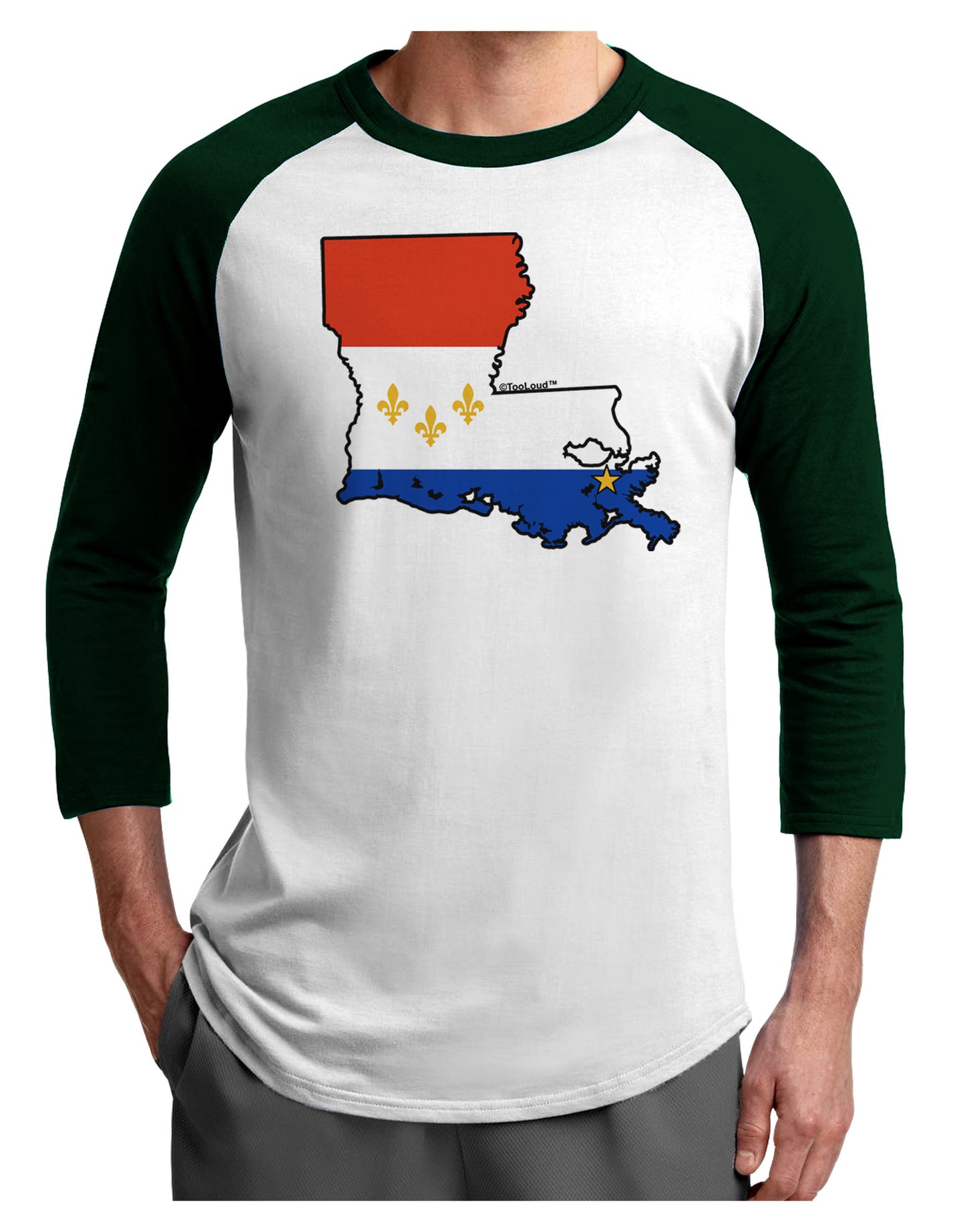 New Orleans Louisiana Flag Adult Raglan Shirt-TooLoud-White-Forest-X-Small-Davson Sales