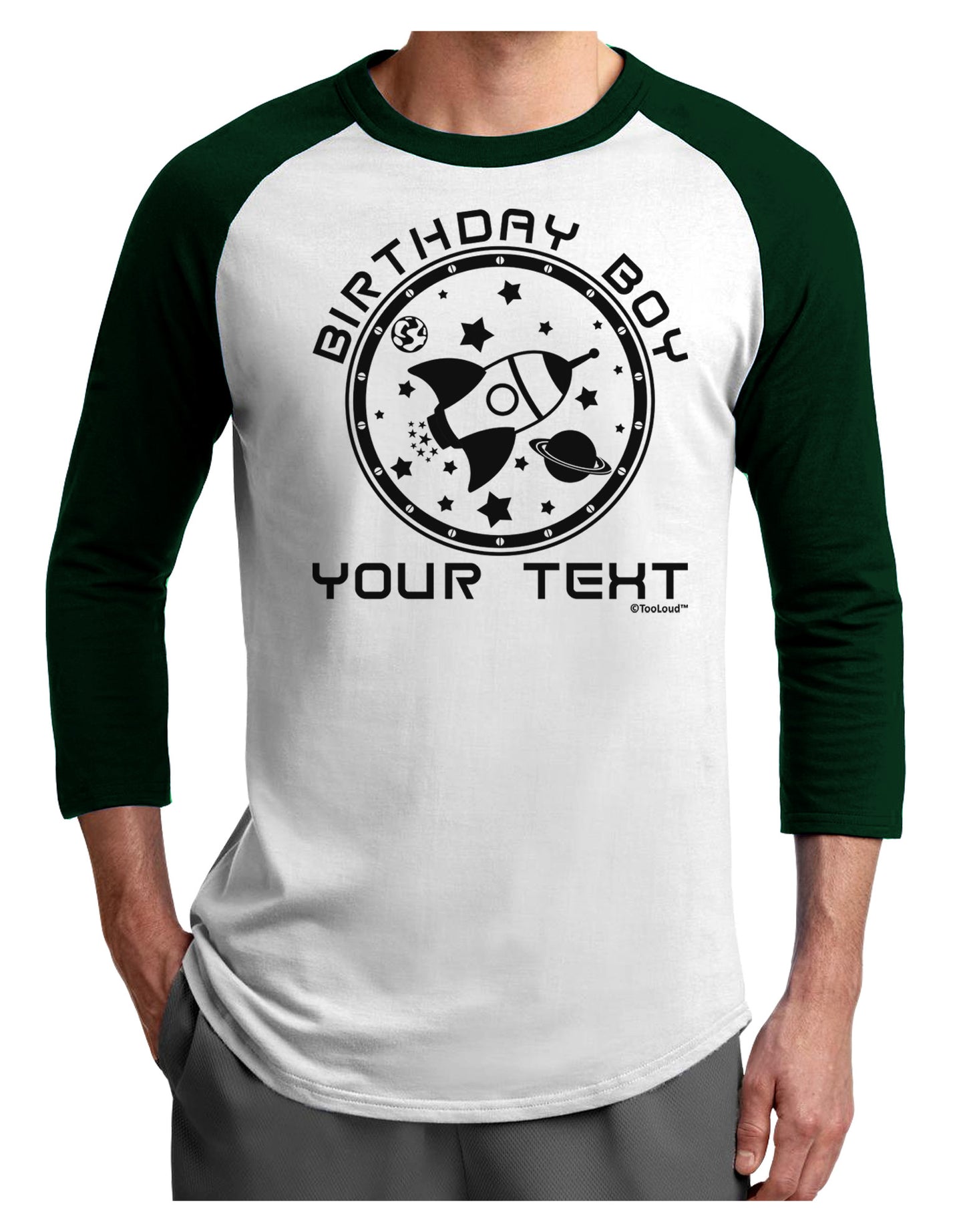 Personalized Birthday Boy Space with Customizable Name Adult Raglan Shirt-TooLoud-White-Forest-X-Small-Davson Sales