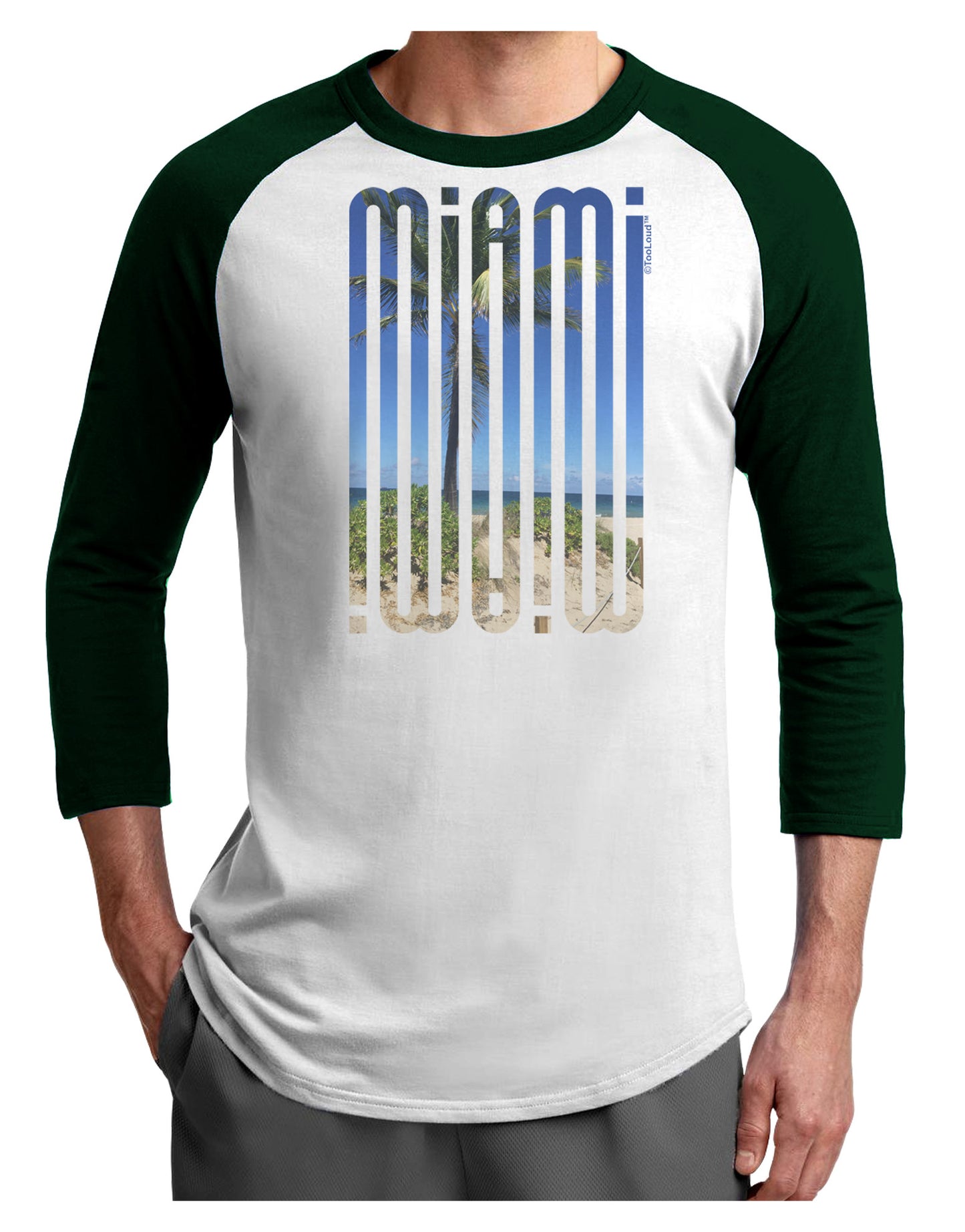 Miami Beach View Mirage Adult Raglan Shirt-Raglan Shirt-TooLoud-White-Forest-X-Small-Davson Sales