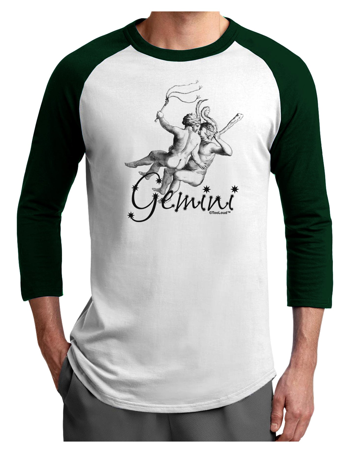 Gemini Illustration Adult Raglan Shirt-TooLoud-White-Forest-X-Small-Davson Sales