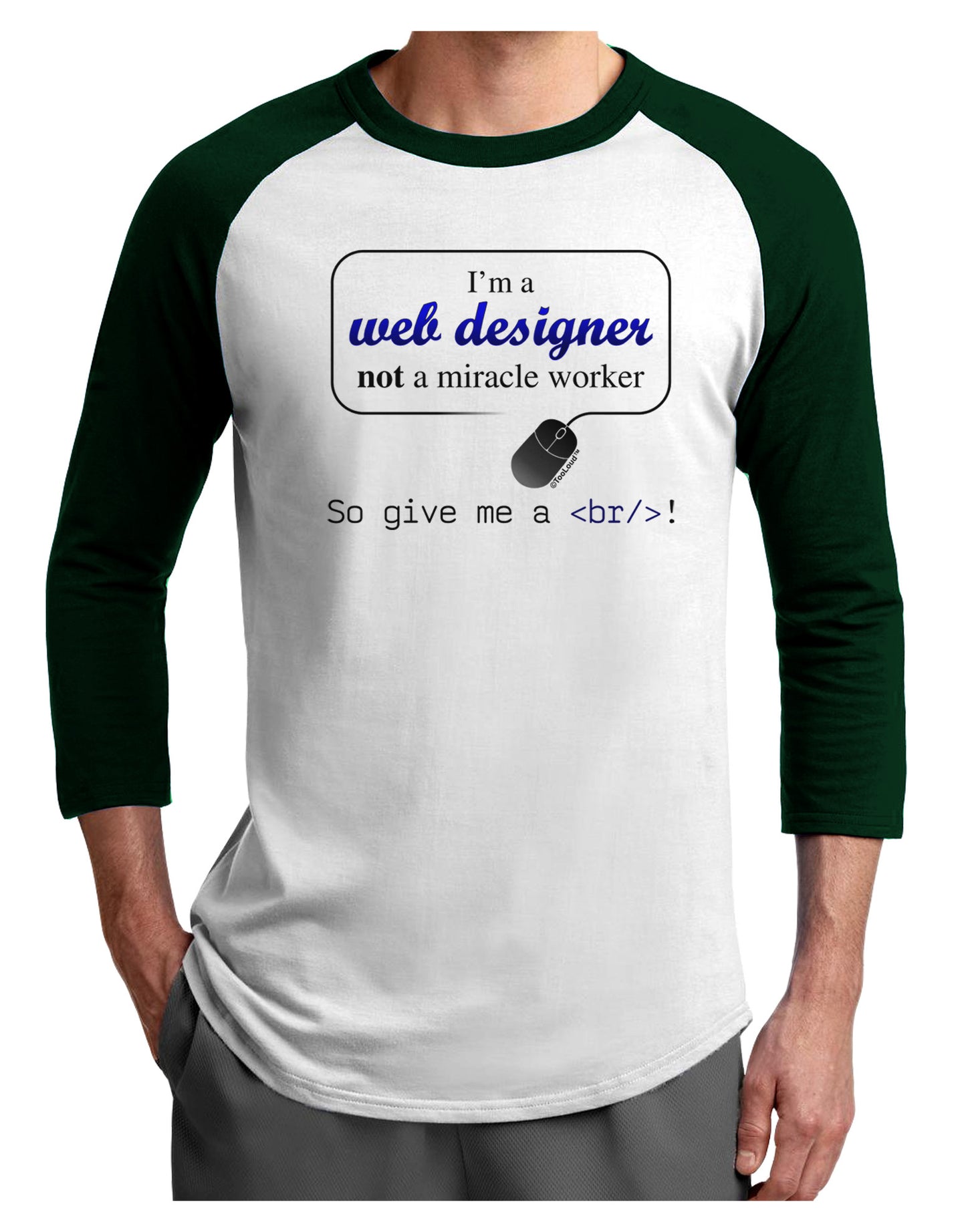 TooLoud Web Designer Not Miracle Worker Adult Raglan Shirt-Raglan Shirt-TooLoud-White-Forest-X-Small-Davson Sales
