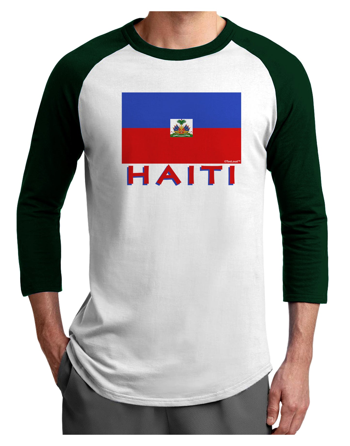 Haiti Flag Adult Raglan Shirt-Raglan Shirt-TooLoud-White-Forest-X-Small-Davson Sales