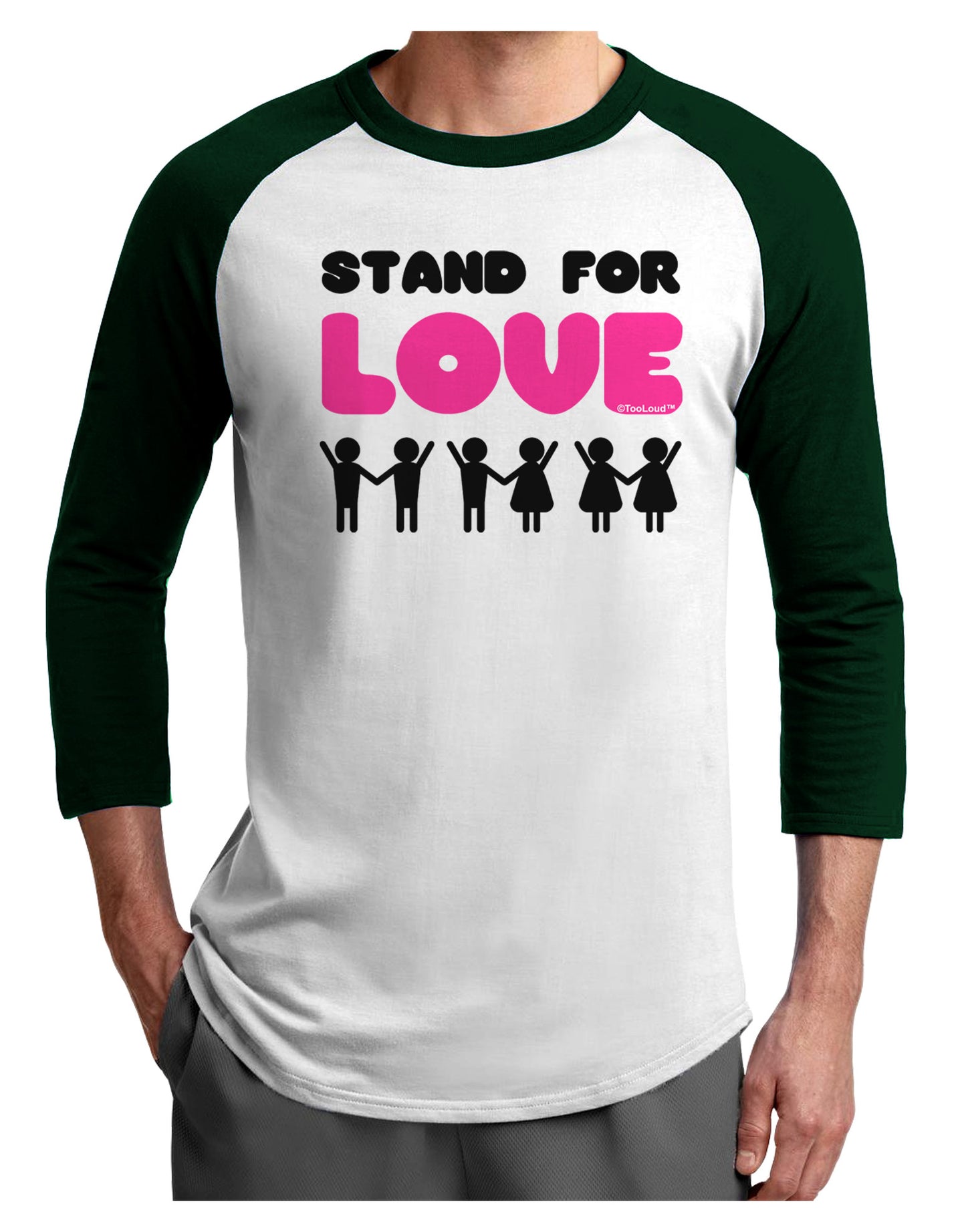 Stand For Love Pink Adult Raglan Shirt-TooLoud-White-Forest-X-Small-Davson Sales