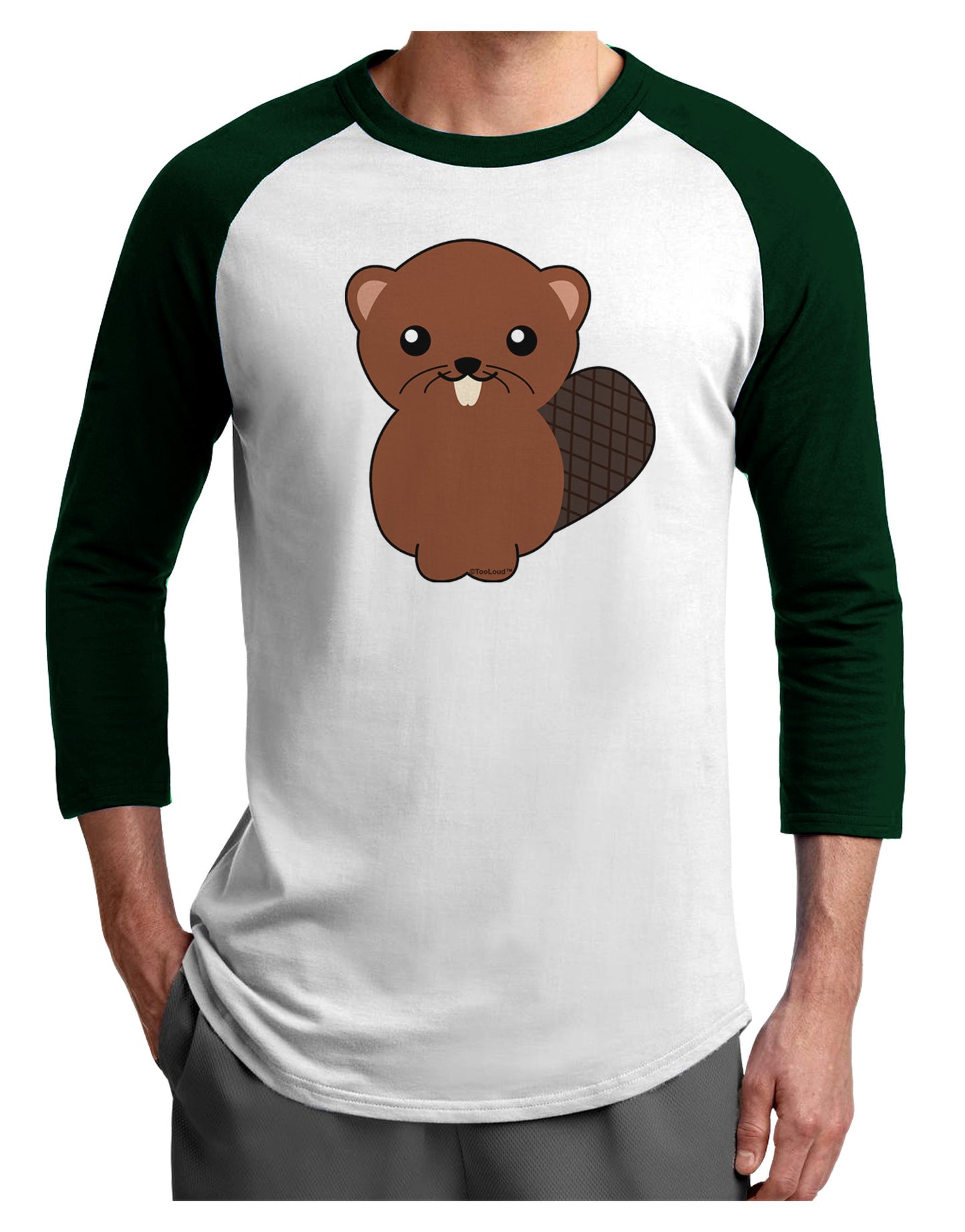 Cute Beaver Adult Raglan Shirt-TooLoud-White-Forest-X-Small-Davson Sales