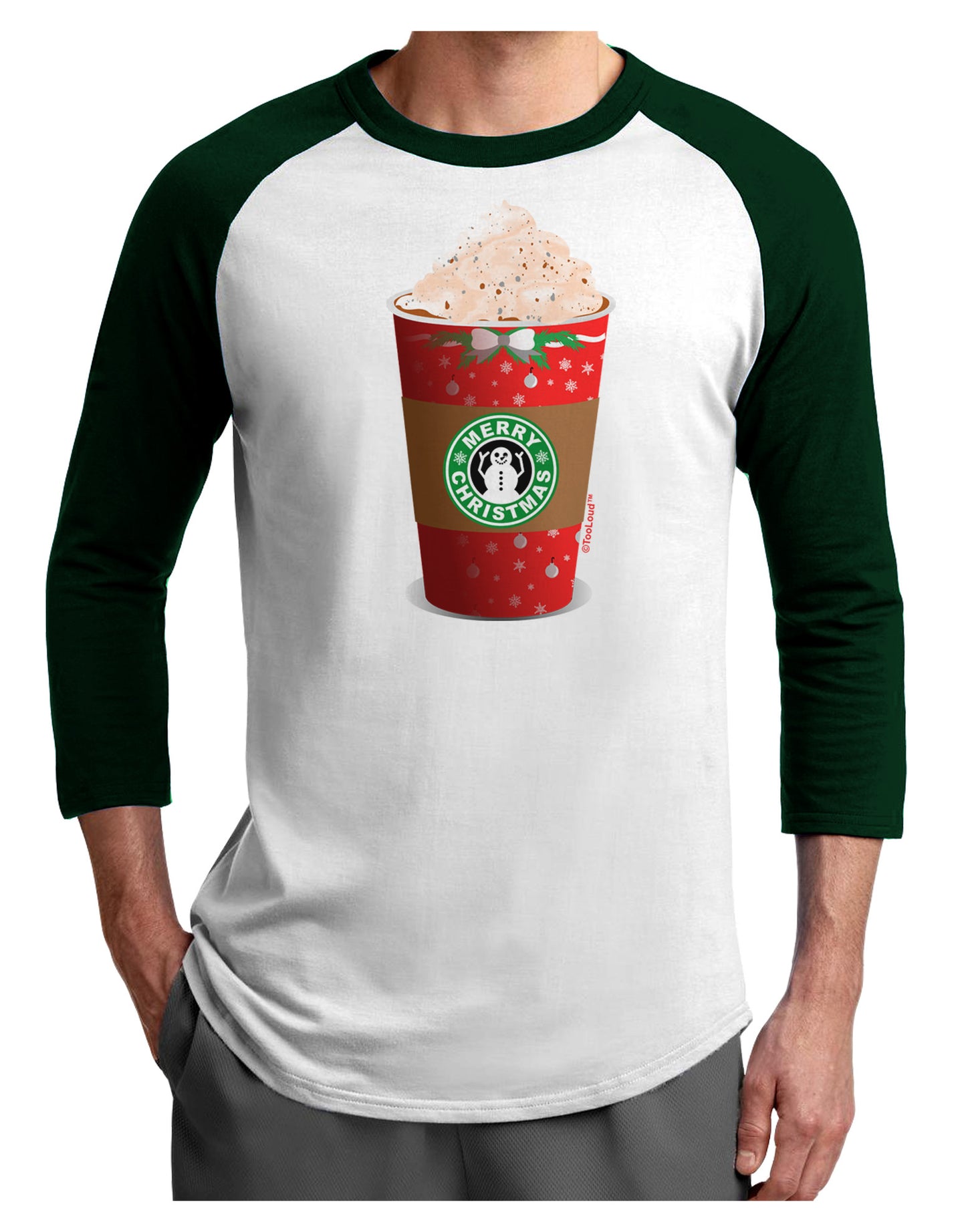 Merry Christmas Latte Cup Adult Raglan Shirt-Raglan Shirt-TooLoud-White-Forest-X-Small-Davson Sales