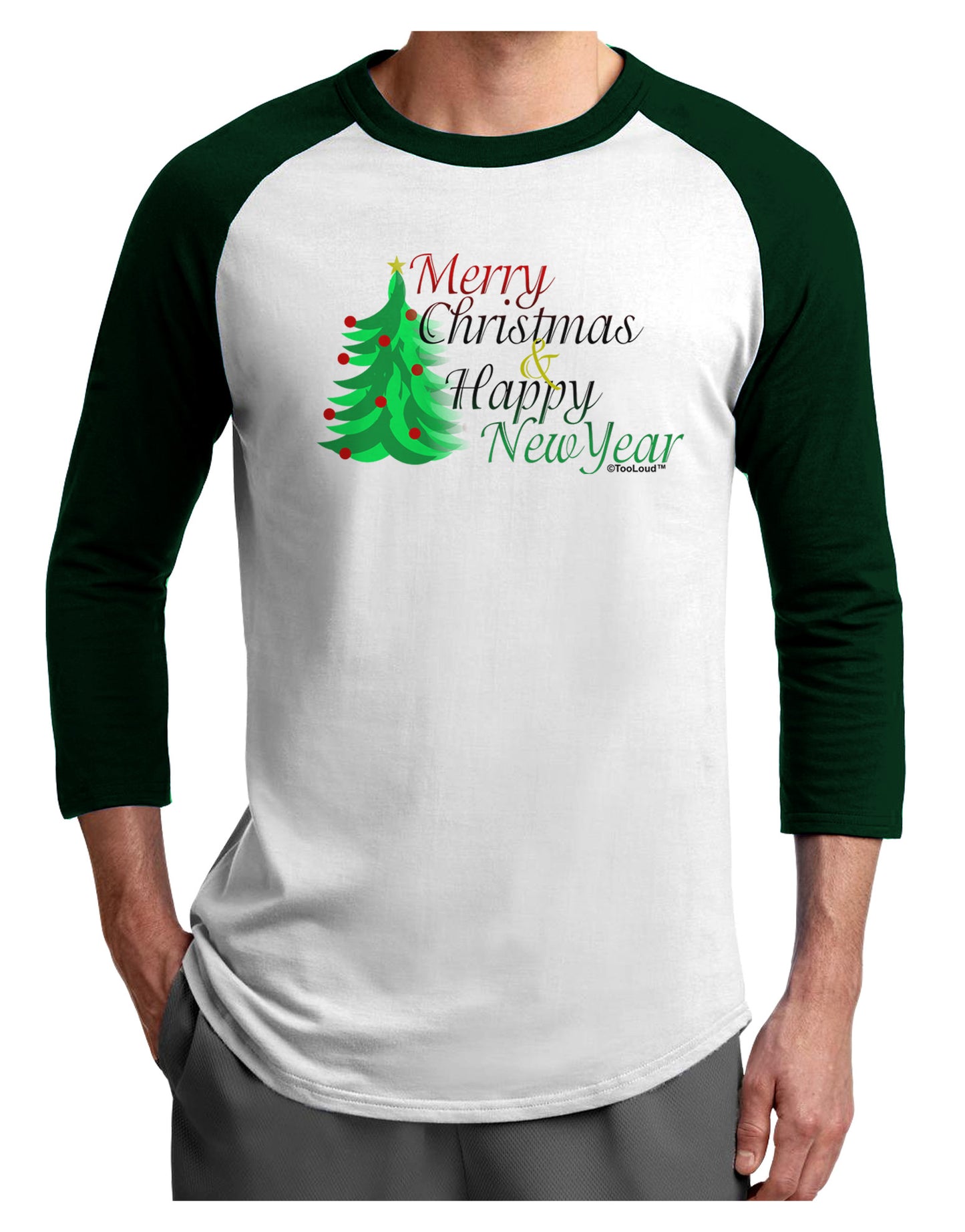 Merry Christmas & Happy New Year Adult Raglan Shirt-Raglan Shirt-TooLoud-White-Forest-X-Small-Davson Sales