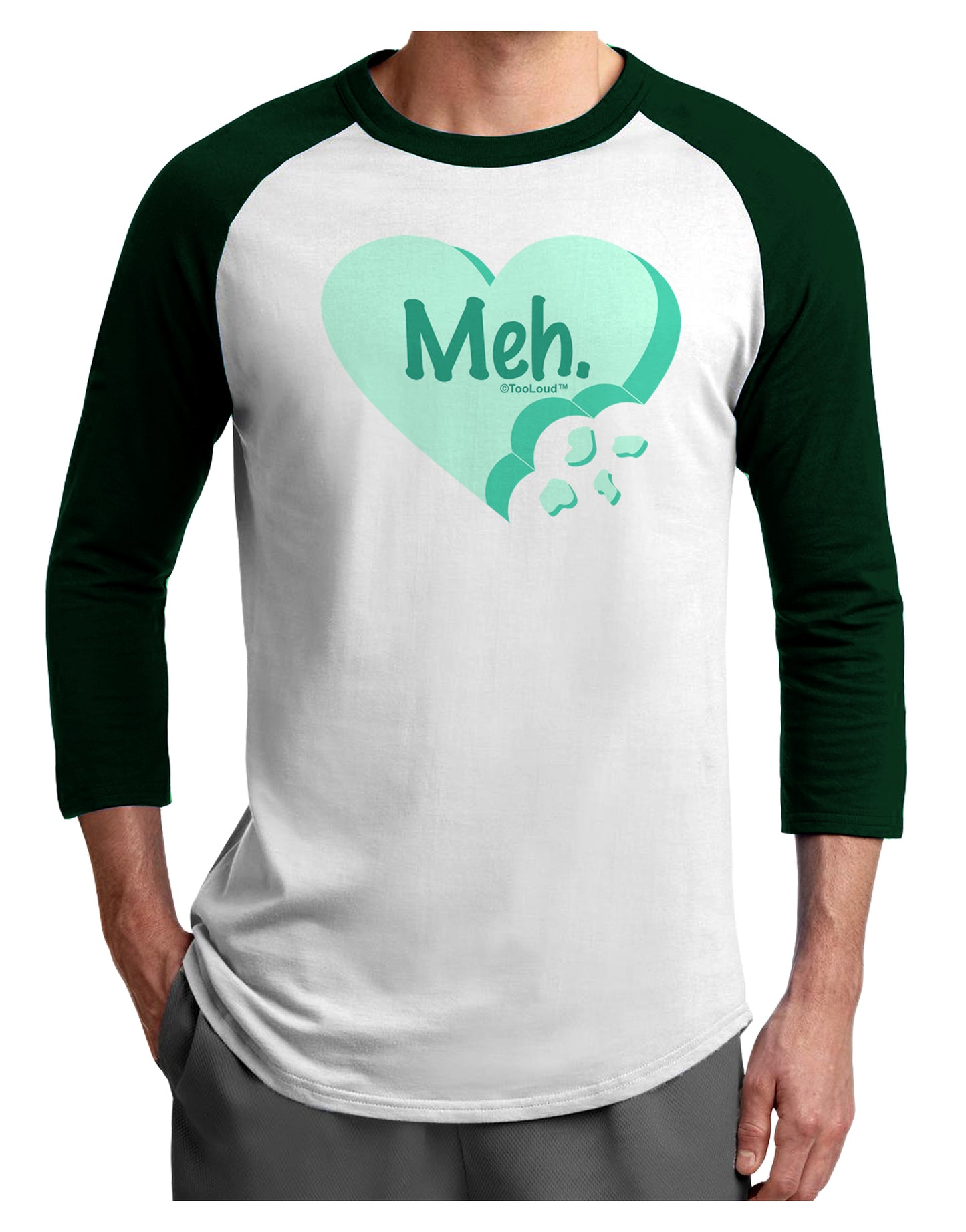 Meh Candy Heart Green - Valentines Day Adult Raglan Shirt by TooLoud-TooLoud-White-Forest-X-Small-Davson Sales
