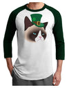 Leprechaun Disgruntled Cat Adult Raglan Shirt-TooLoud-White-Forest-X-Small-Davson Sales