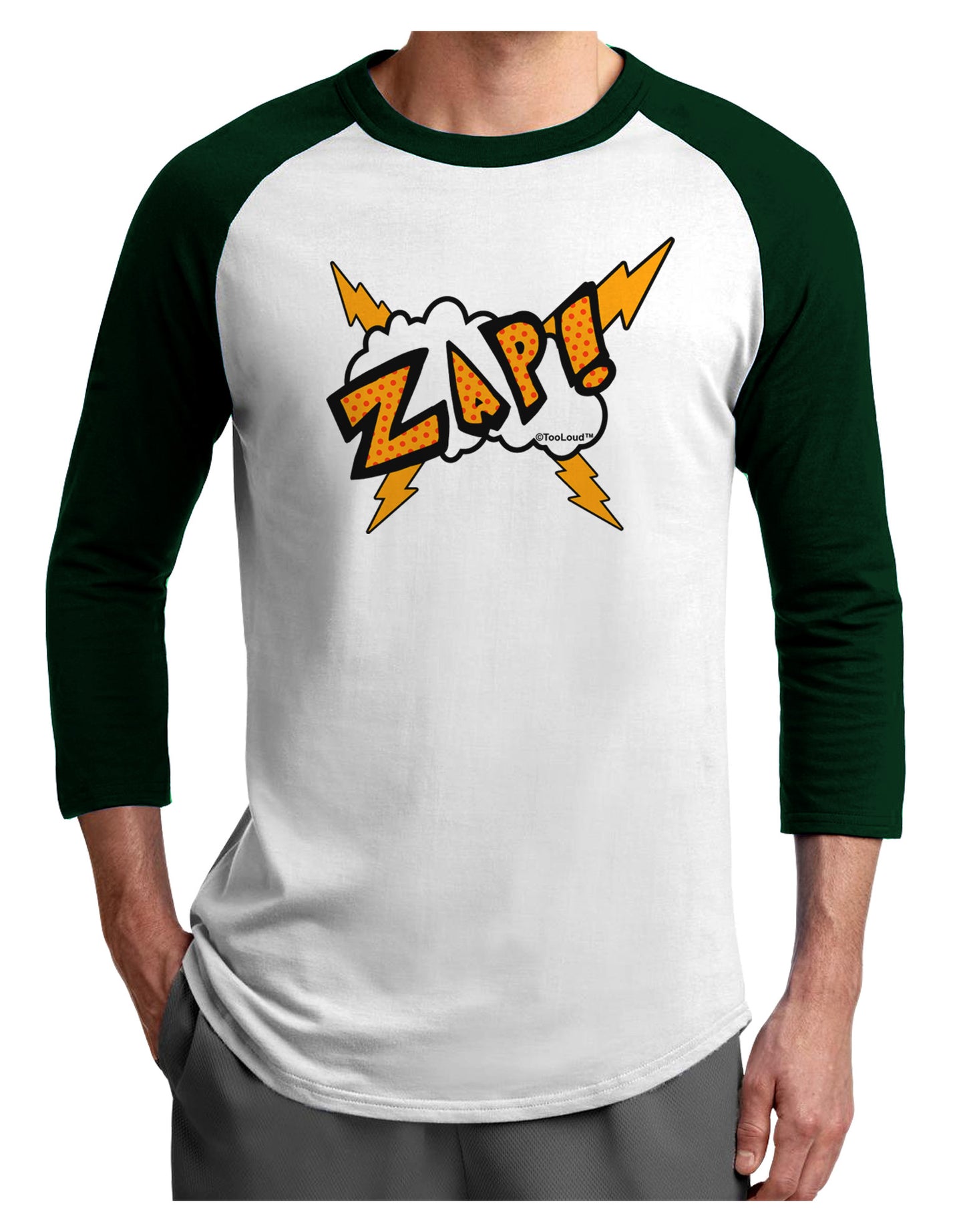 Onomatopoeia ZAP Adult Raglan Shirt-TooLoud-White-Forest-X-Small-Davson Sales