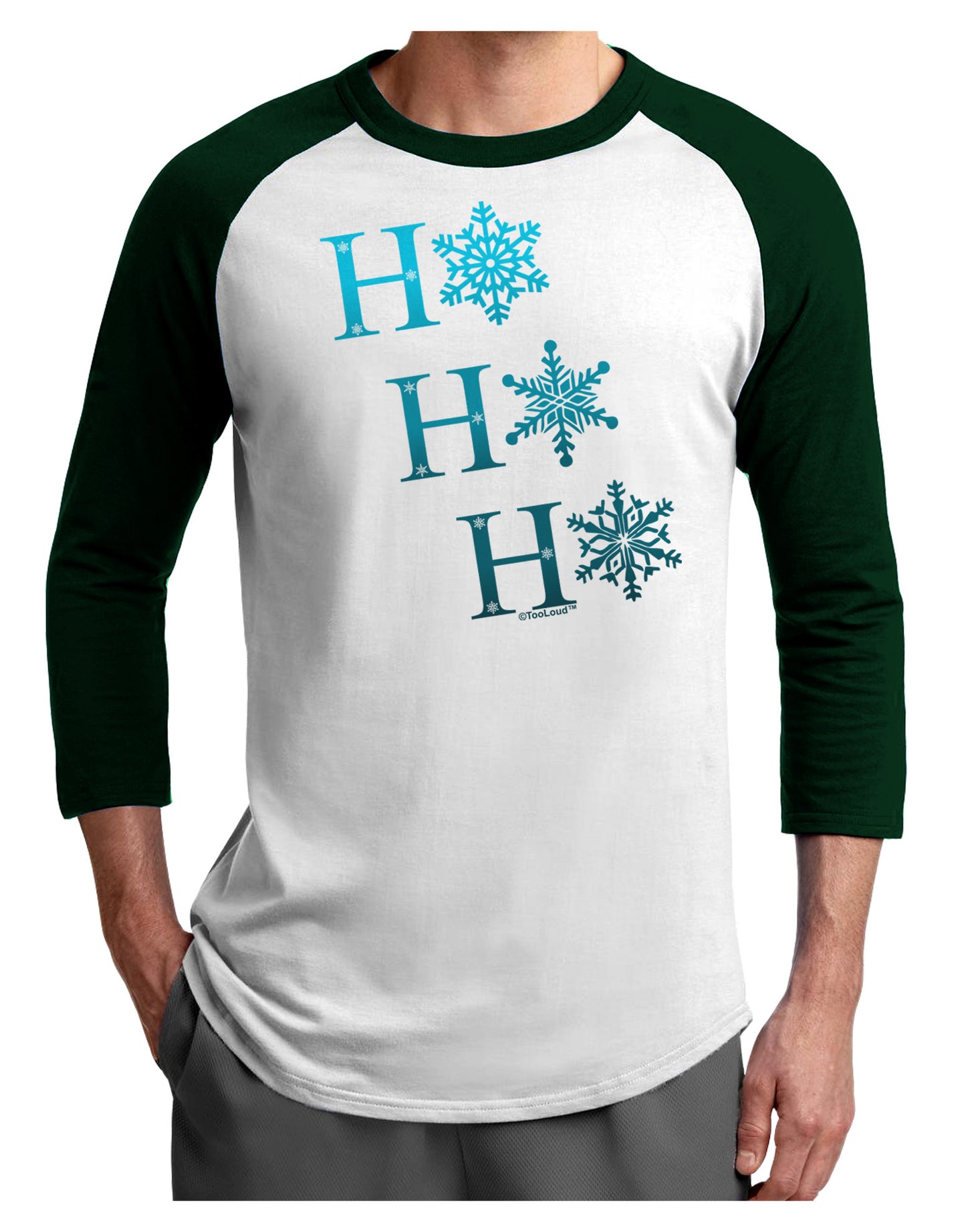 Ho Ho Ho Snowflakes Adult Raglan Shirt-Raglan Shirt-TooLoud-White-Forest-X-Small-Davson Sales