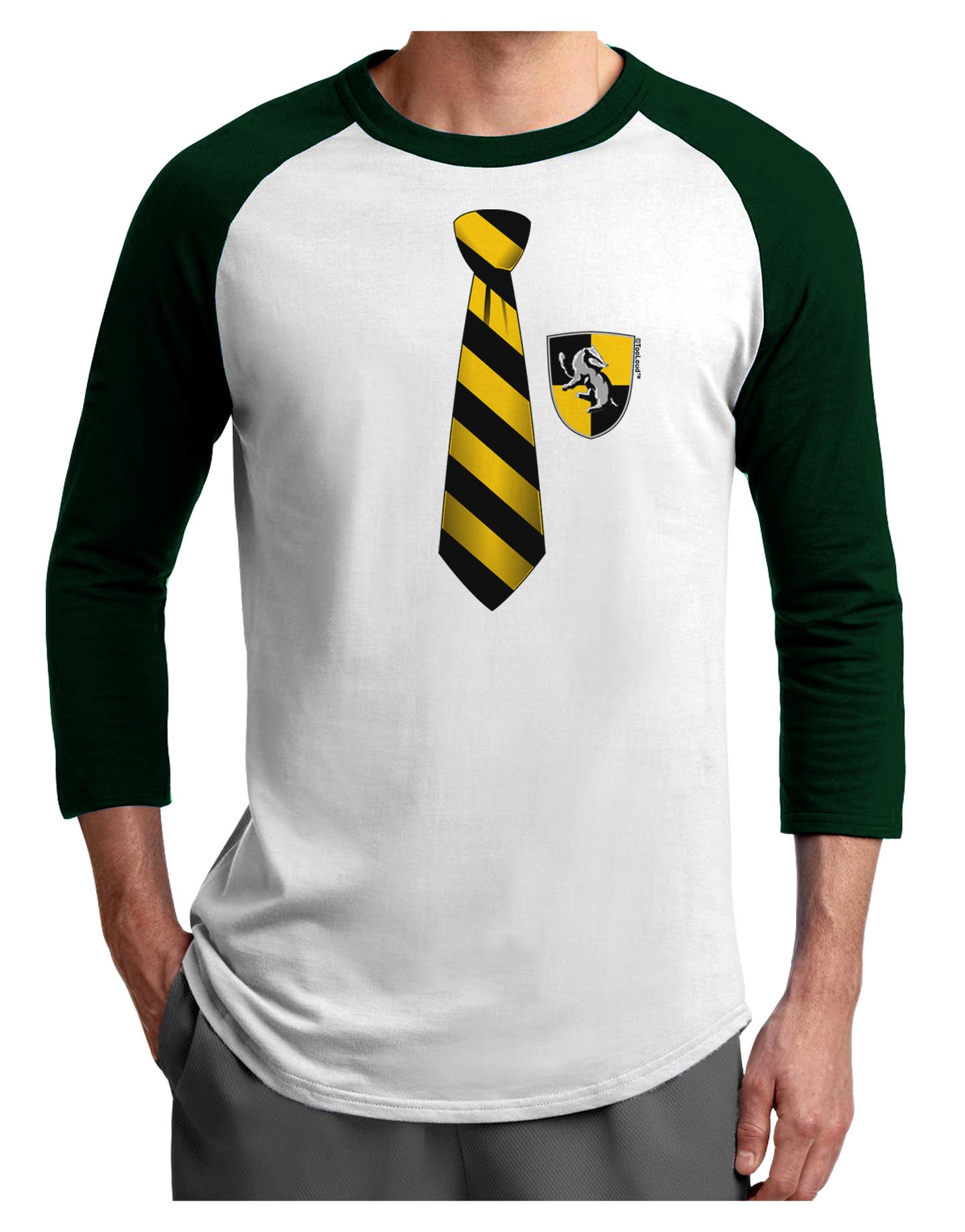 TooLoud Wizard Tie Yellow and Black Adult Raglan Shirt-TooLoud-White-Forest-X-Small-Davson Sales