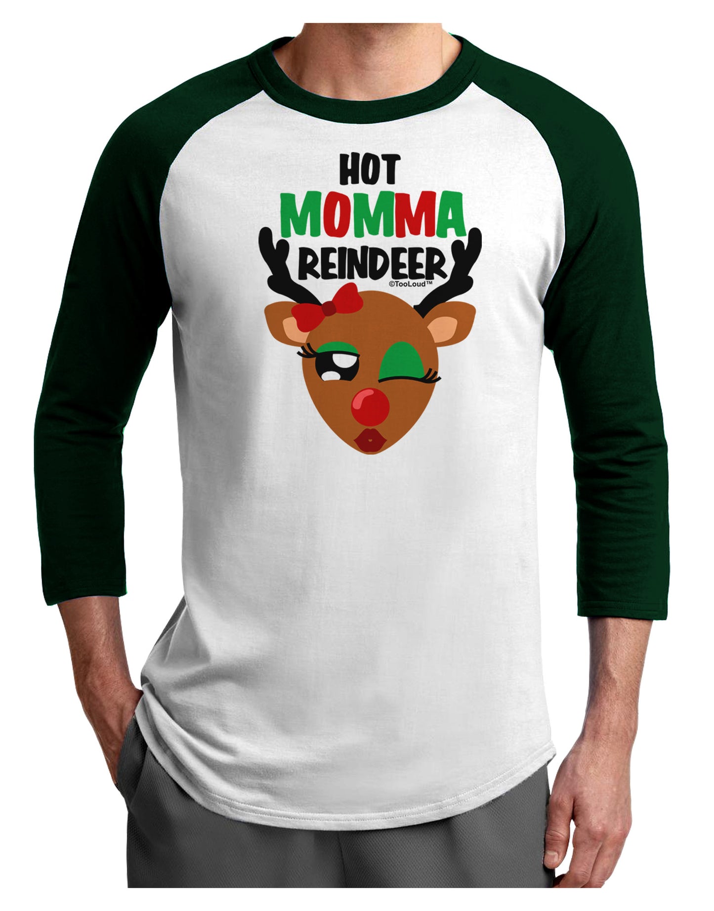 Hot Momma Reindeer Matching Deer Adult Raglan Shirt-Raglan Shirt-TooLoud-White-Forest-X-Small-Davson Sales