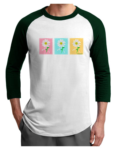 Pretty Daisies Watercolor Adult Raglan Shirt-Mens-Tshirts-TooLoud-White-Forest-X-Small-Davson Sales