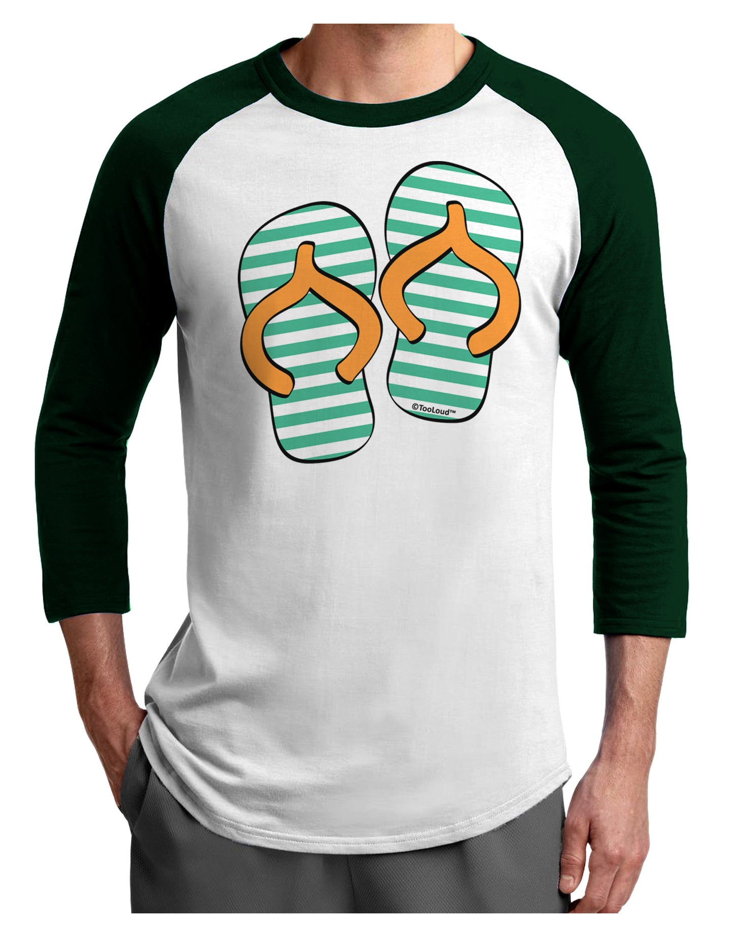 Striped Flip Flops - Teal and Orange Adult Raglan Shirt-TooLoud-White-Forest-X-Small-Davson Sales