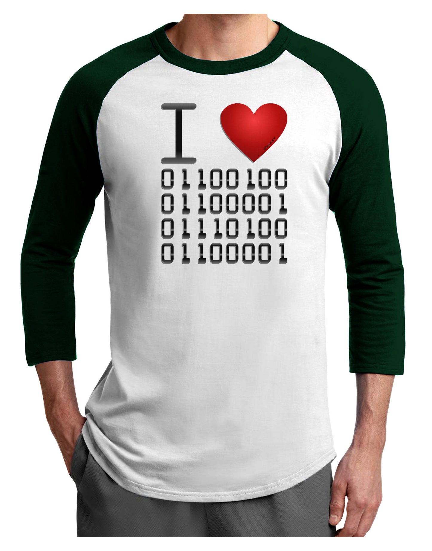 I Heart Binary Data Adult Raglan Shirt-Raglan Shirt-TooLoud-White-Forest-X-Small-Davson Sales