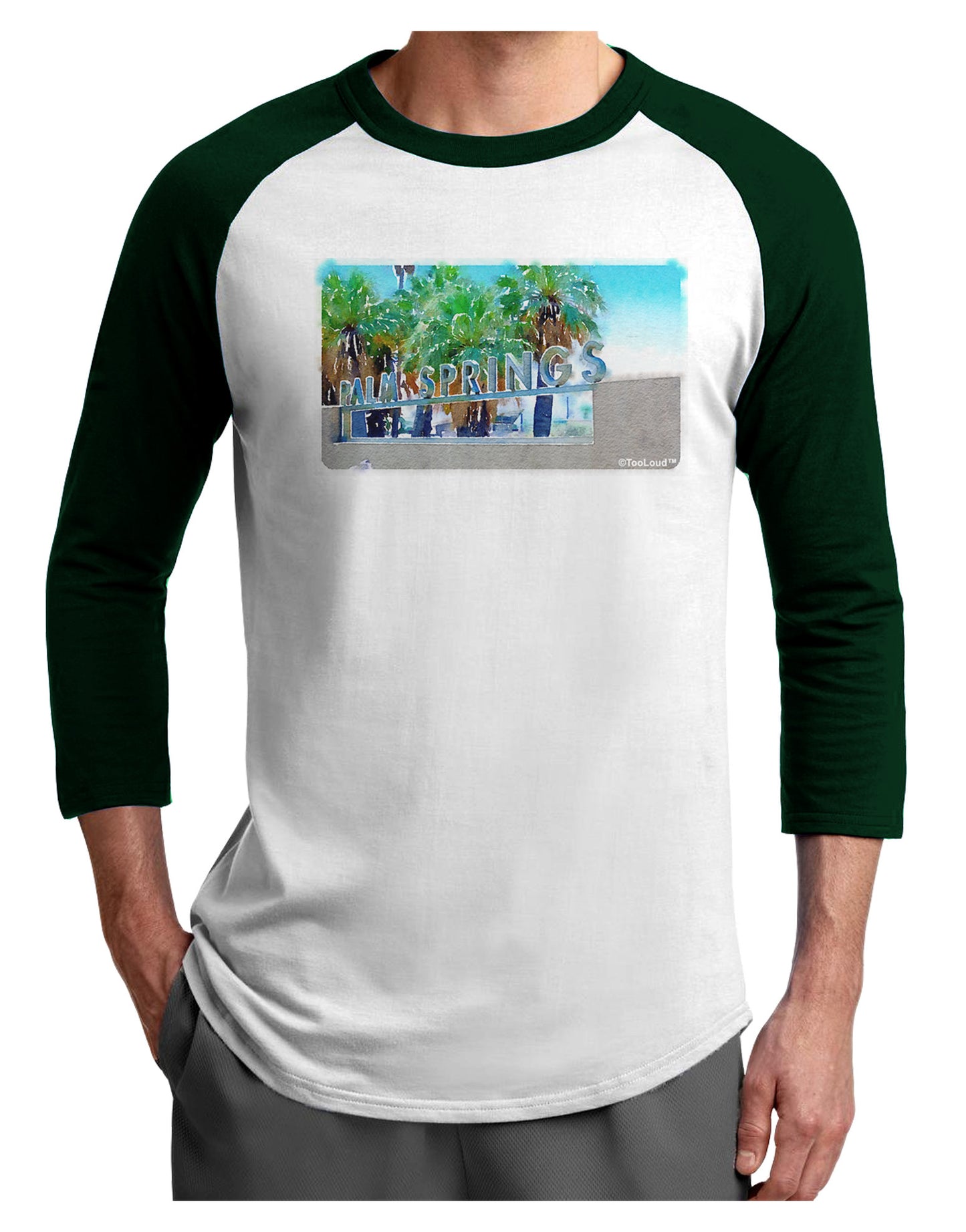 Palm Springs Watercolor Adult Raglan Shirt-TooLoud-White-Forest-X-Small-Davson Sales