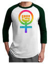 Rainbow Distressed Feminism Symbol Adult Raglan Shirt-TooLoud-White-Forest-X-Small-Davson Sales