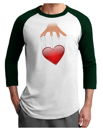 Heart on Puppet Strings Adult Raglan Shirt-TooLoud-White-Forest-X-Small-Davson Sales