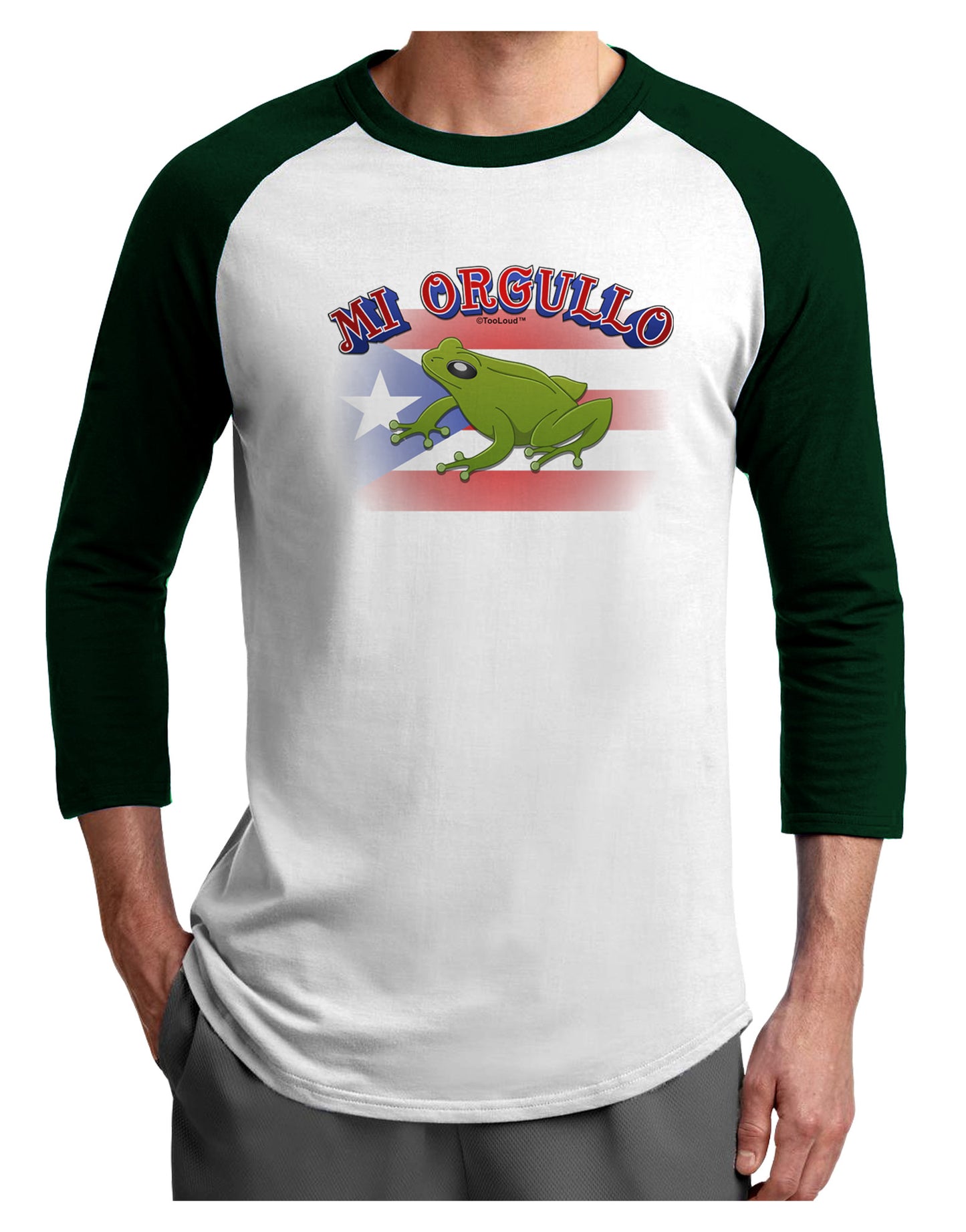 Mi Orgullo Coqui Adult Raglan Shirt-Raglan Shirt-TooLoud-White-Forest-X-Small-Davson Sales