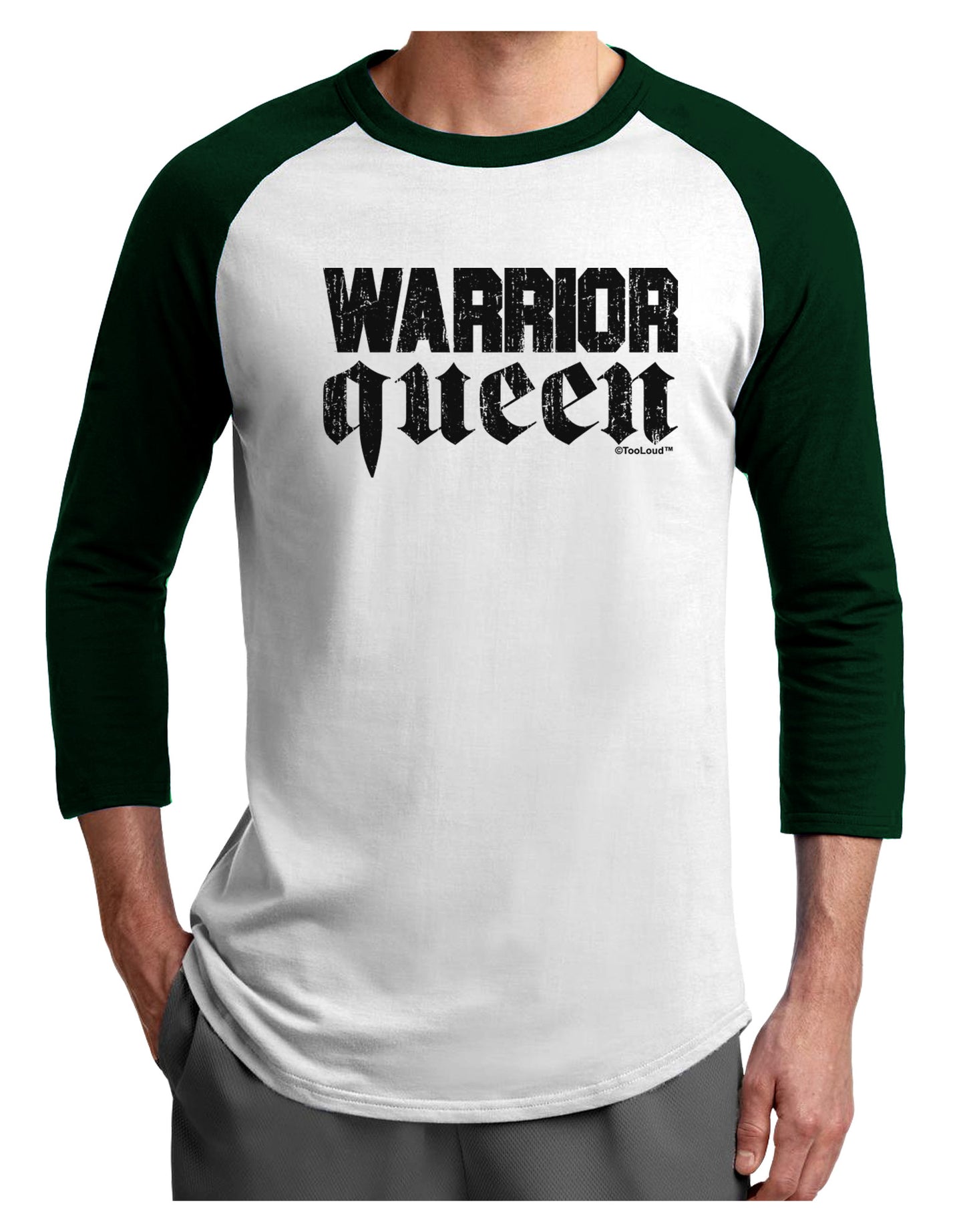 Warrior Queen Script Adult Raglan Shirt-TooLoud-White-Forest-X-Small-Davson Sales