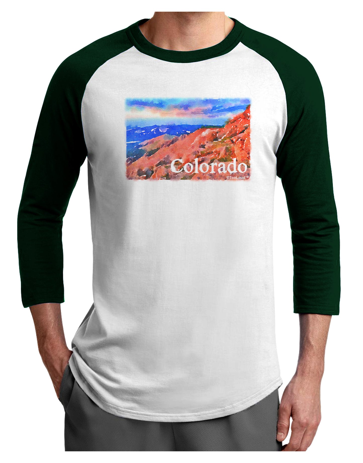 Colorado Mtn Sunset Soaked WaterColor Adult Raglan Shirt-Raglan Shirt-TooLoud-White-Forest-X-Small-Davson Sales
