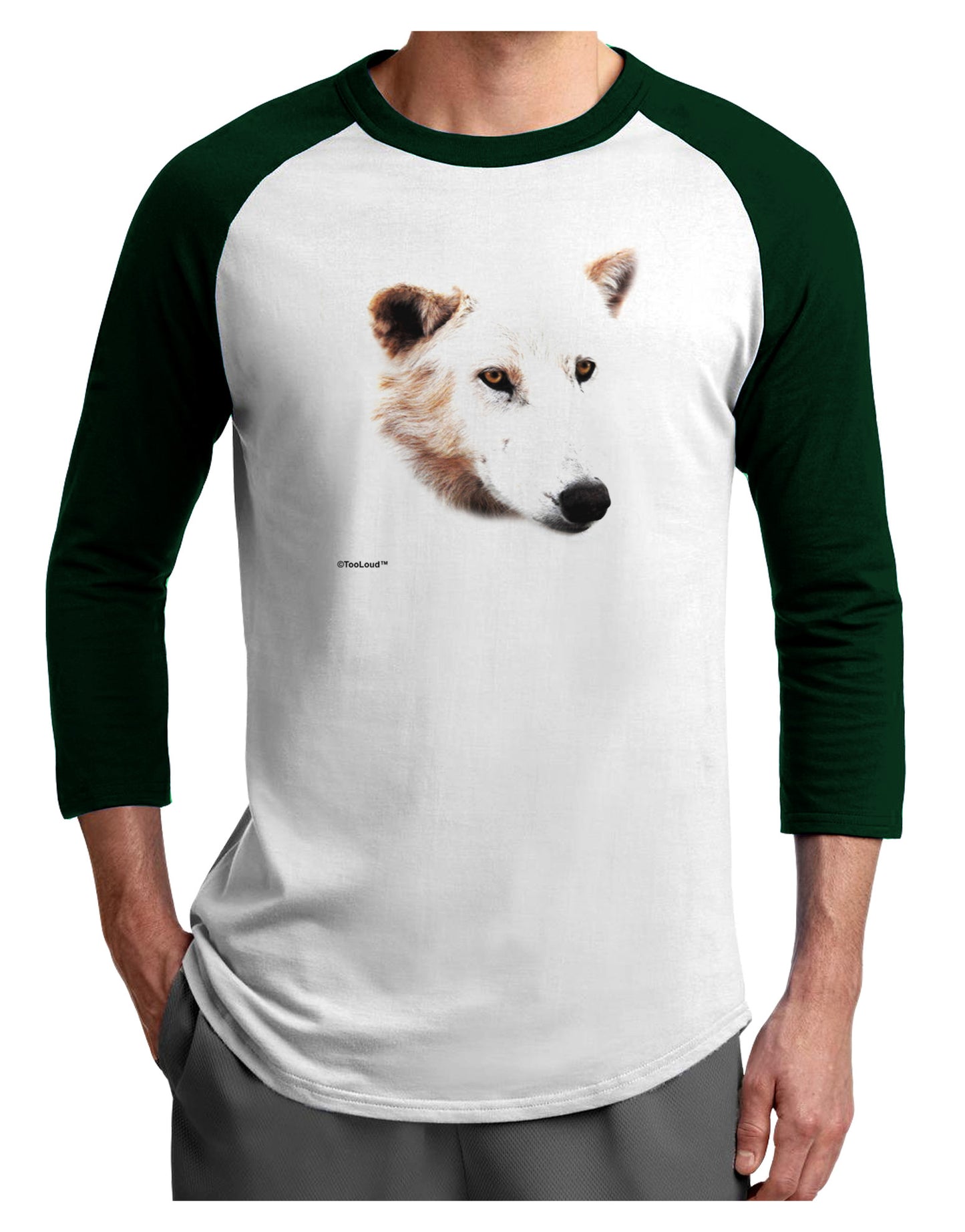 White Wolf Head Cutout Adult Raglan Shirt-Raglan Shirt-TooLoud-White-Forest-X-Small-Davson Sales