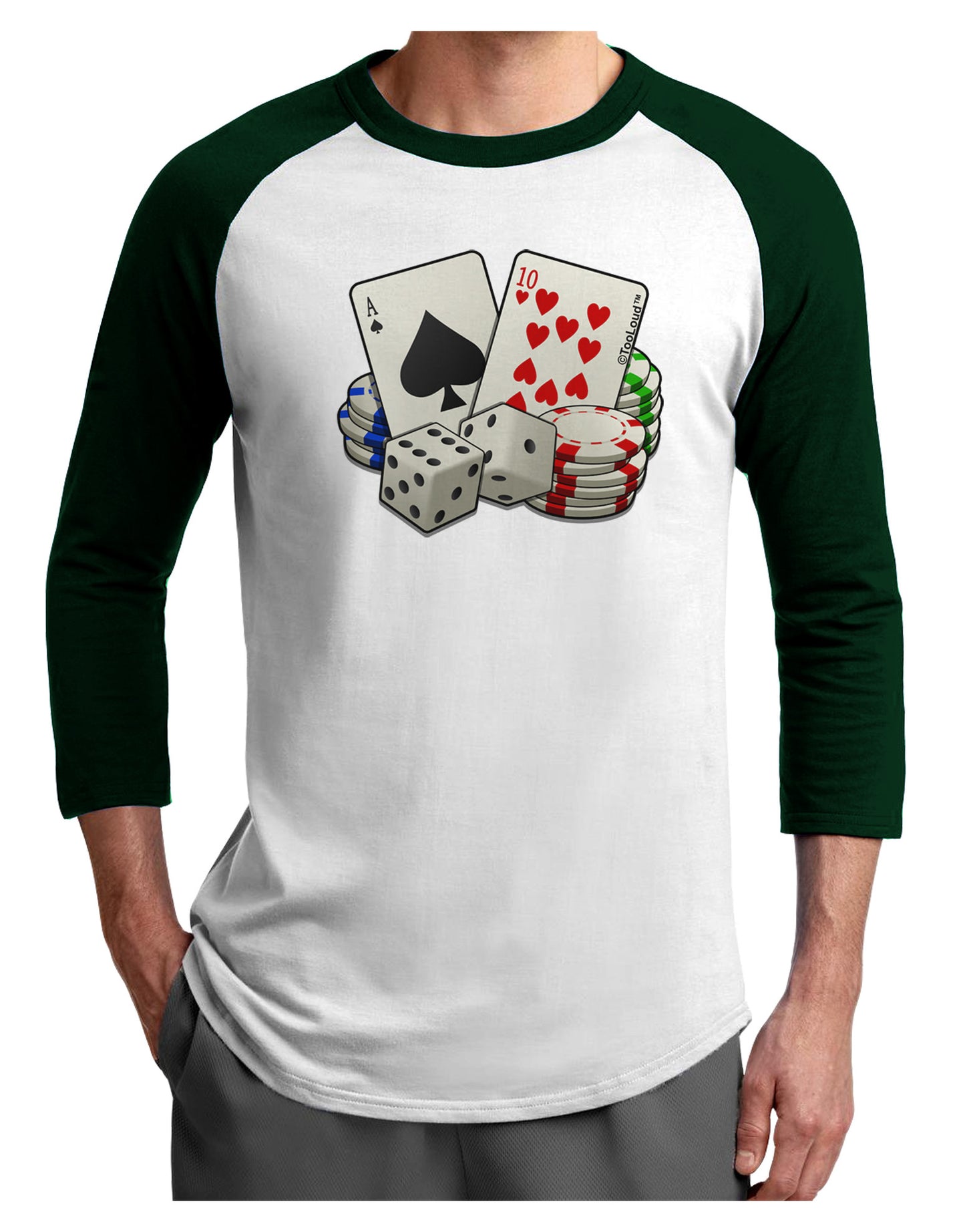 Gambling Weapons Adult Raglan Shirt-Raglan Shirt-TooLoud-White-Forest-X-Small-Davson Sales