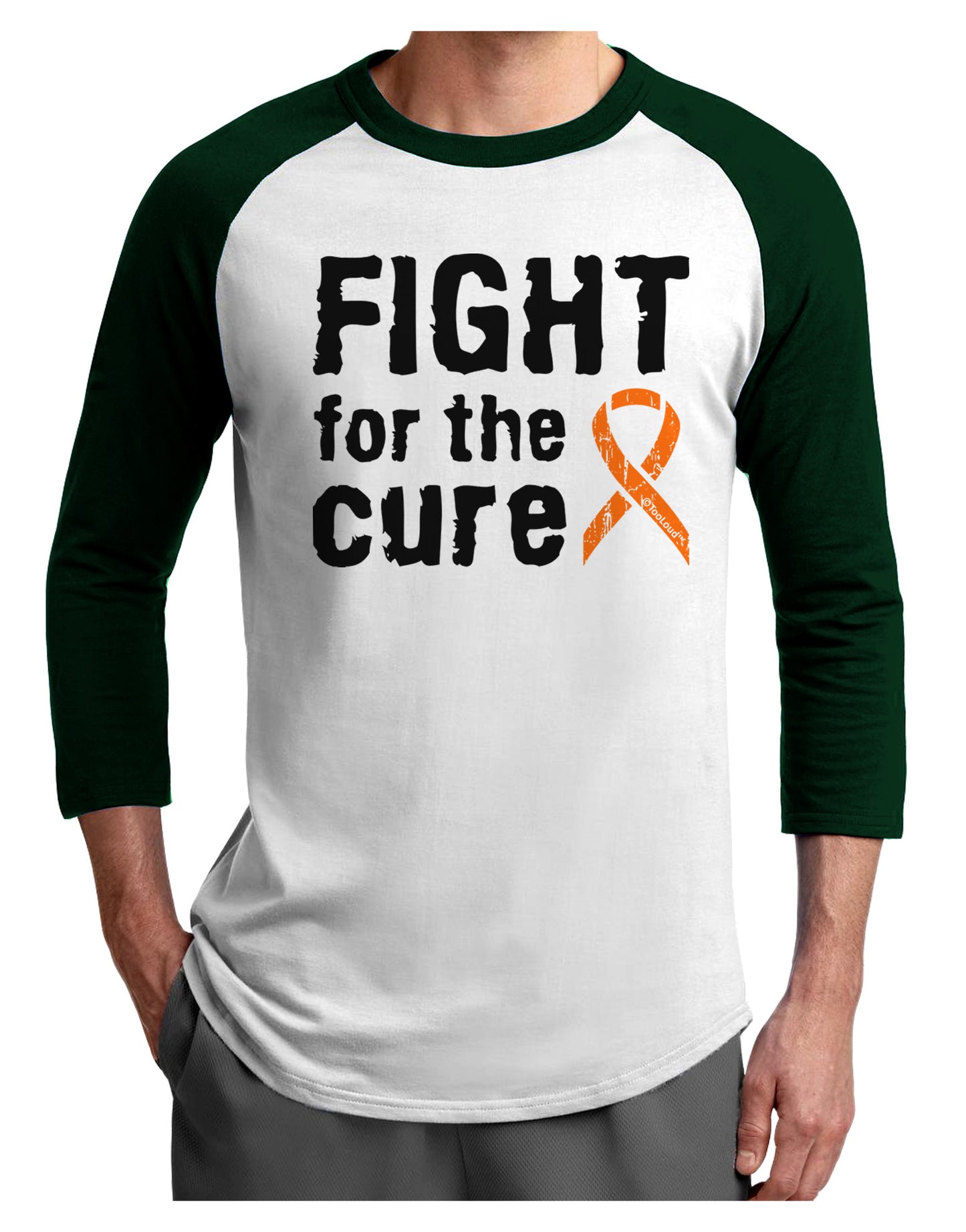 Fight for the Cure - Orange Ribbon Leukemia Adult Raglan Shirt-TooLoud-White-Forest-X-Small-Davson Sales