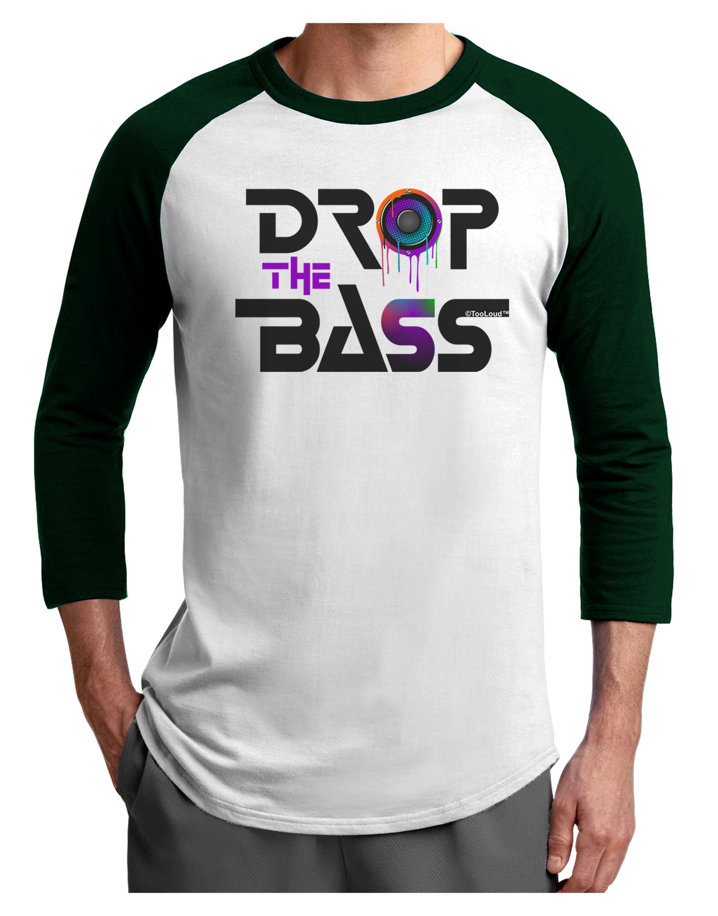Drop The Bass - Drips Speaker Adult Raglan Shirt-Raglan Shirt-TooLoud-White-Forest-X-Small-Davson Sales