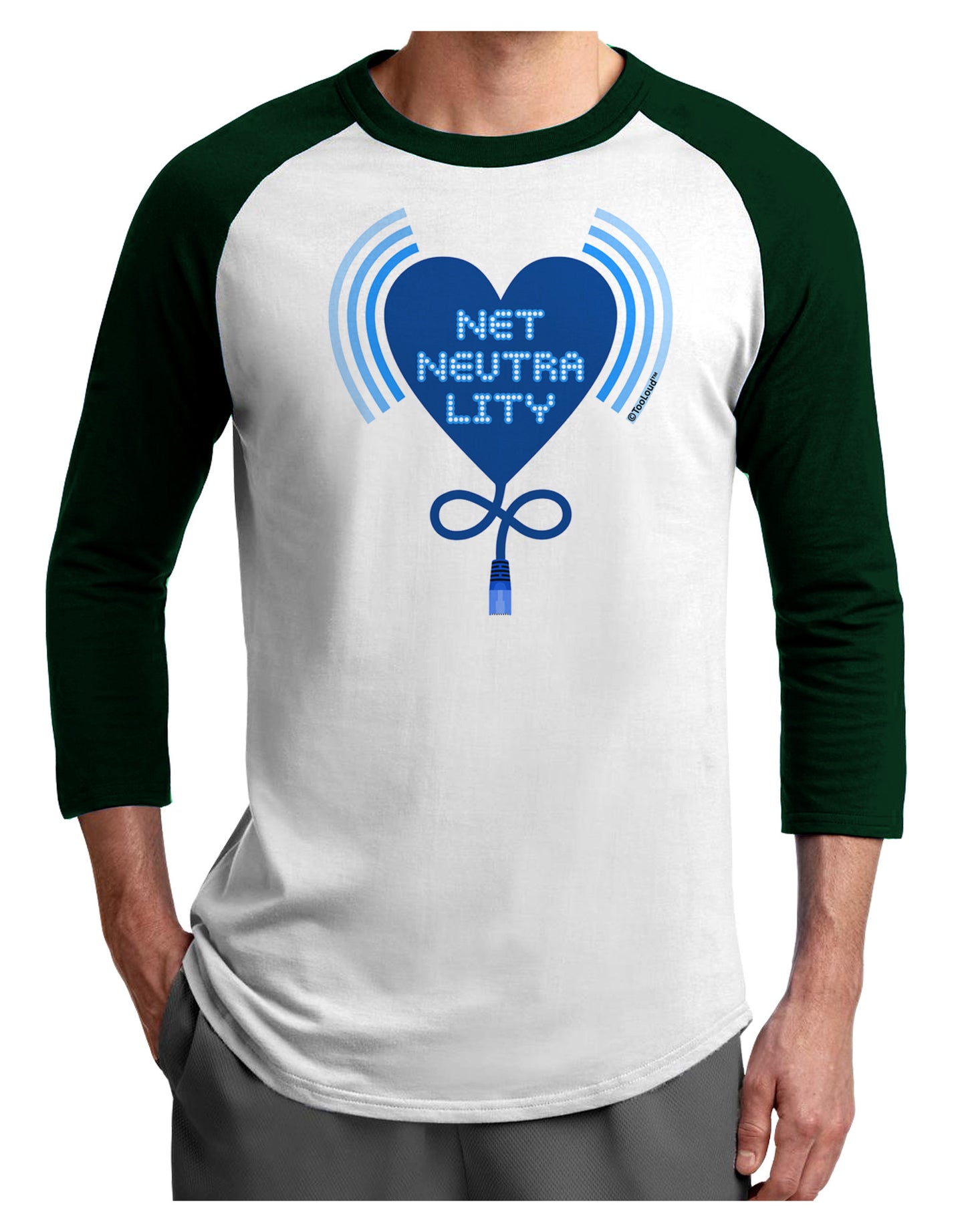 Heart Net Neutrality Adult Raglan Shirt-TooLoud-White-Forest-X-Small-Davson Sales