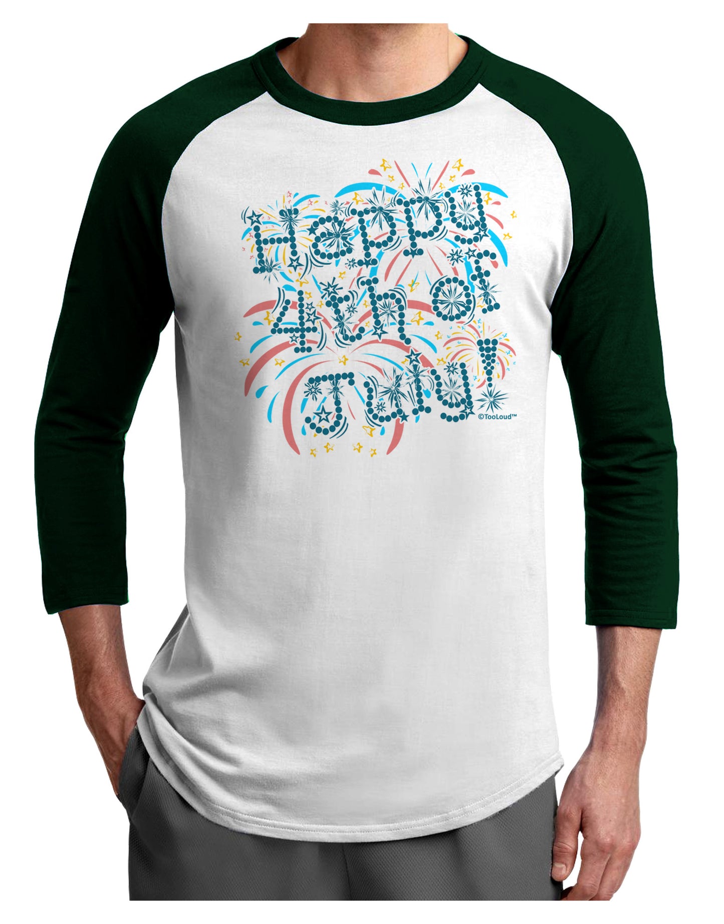 Happy 4th of July - Fireworks Design Adult Raglan Shirt-TooLoud-White-Forest-X-Small-Davson Sales