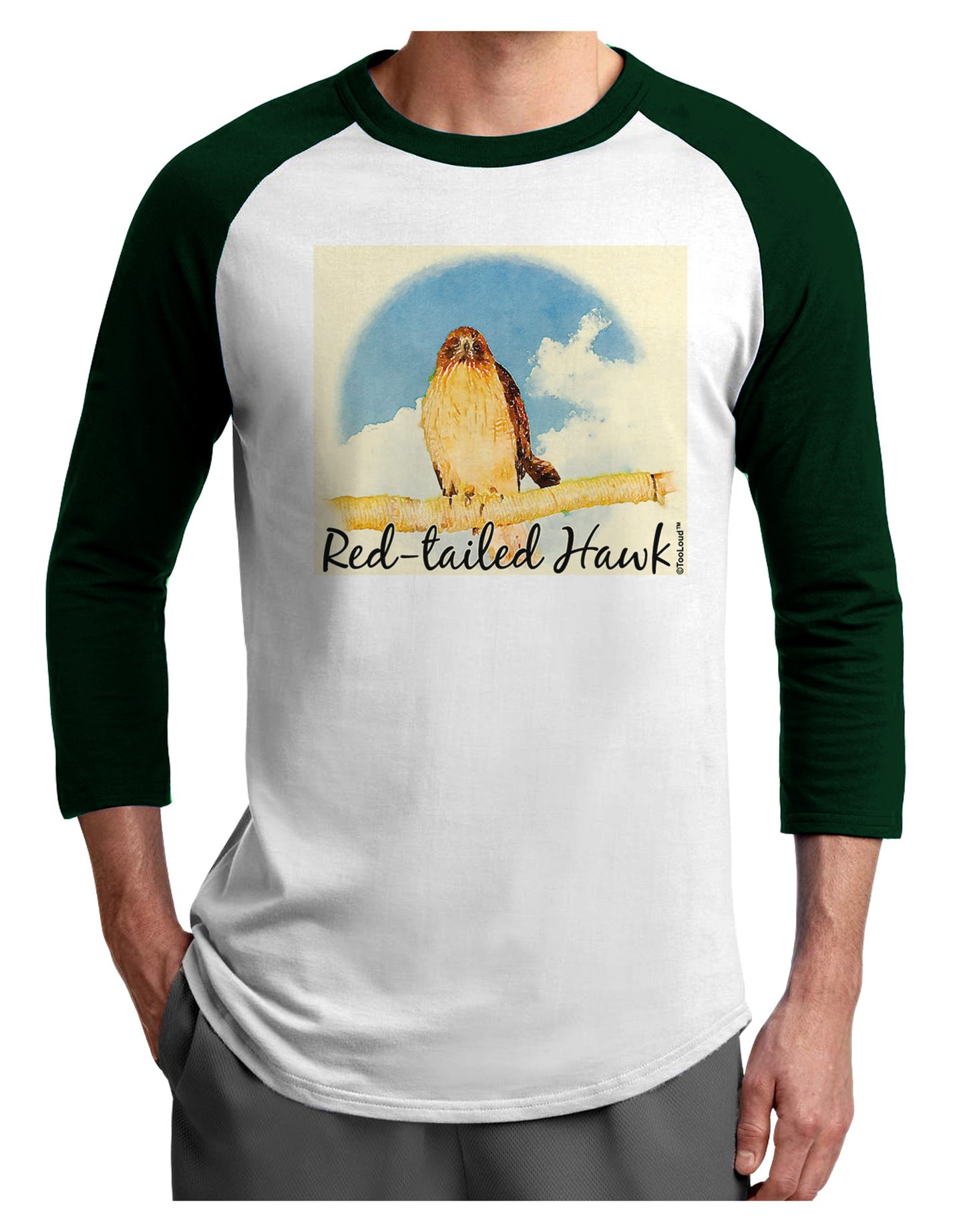 Red-tailed Hawk Text Adult Raglan Shirt-TooLoud-White-Forest-X-Small-Davson Sales