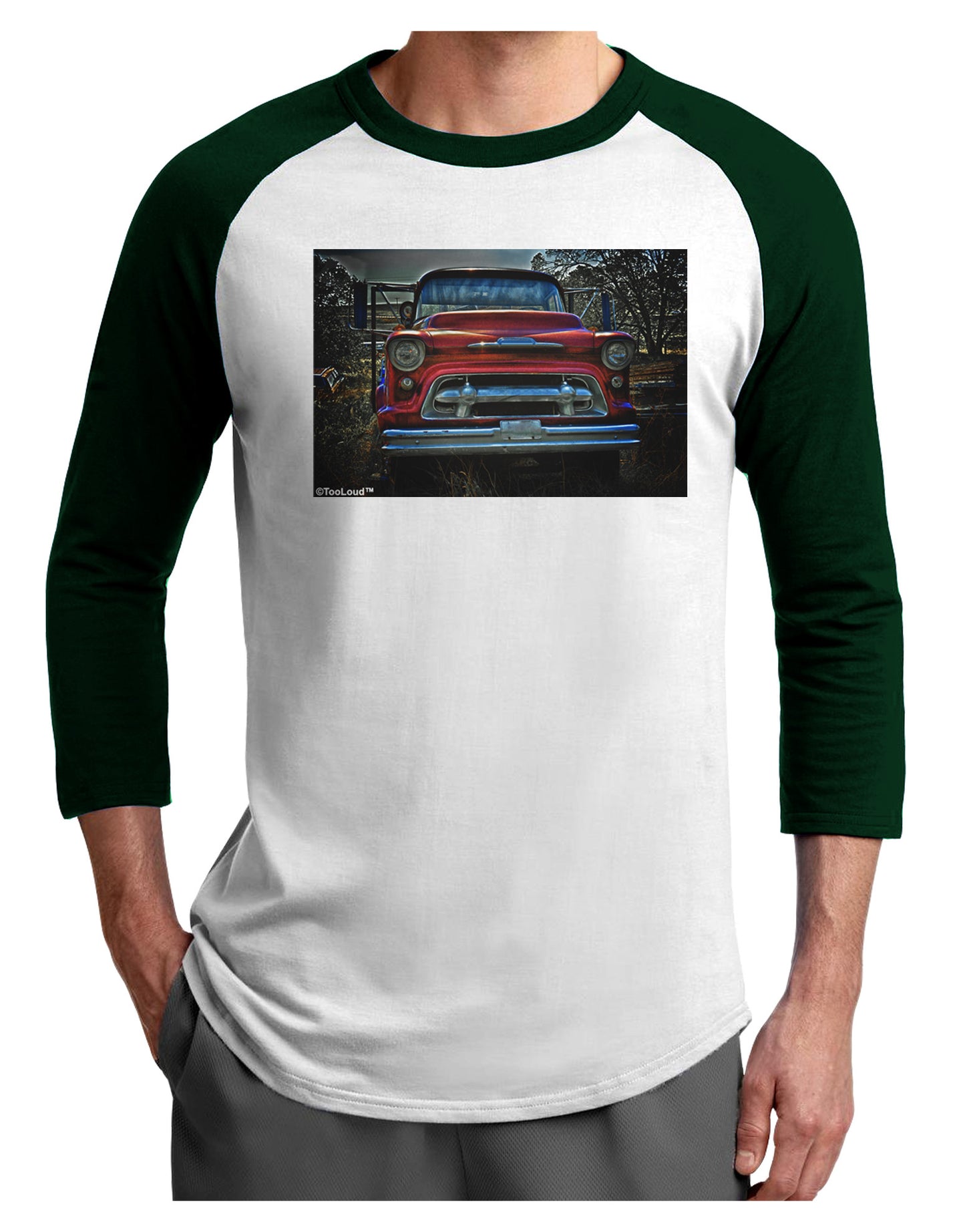 TooLoud Vintage Truck Adult Raglan Shirt-TooLoud-White-Forest-X-Small-Davson Sales
