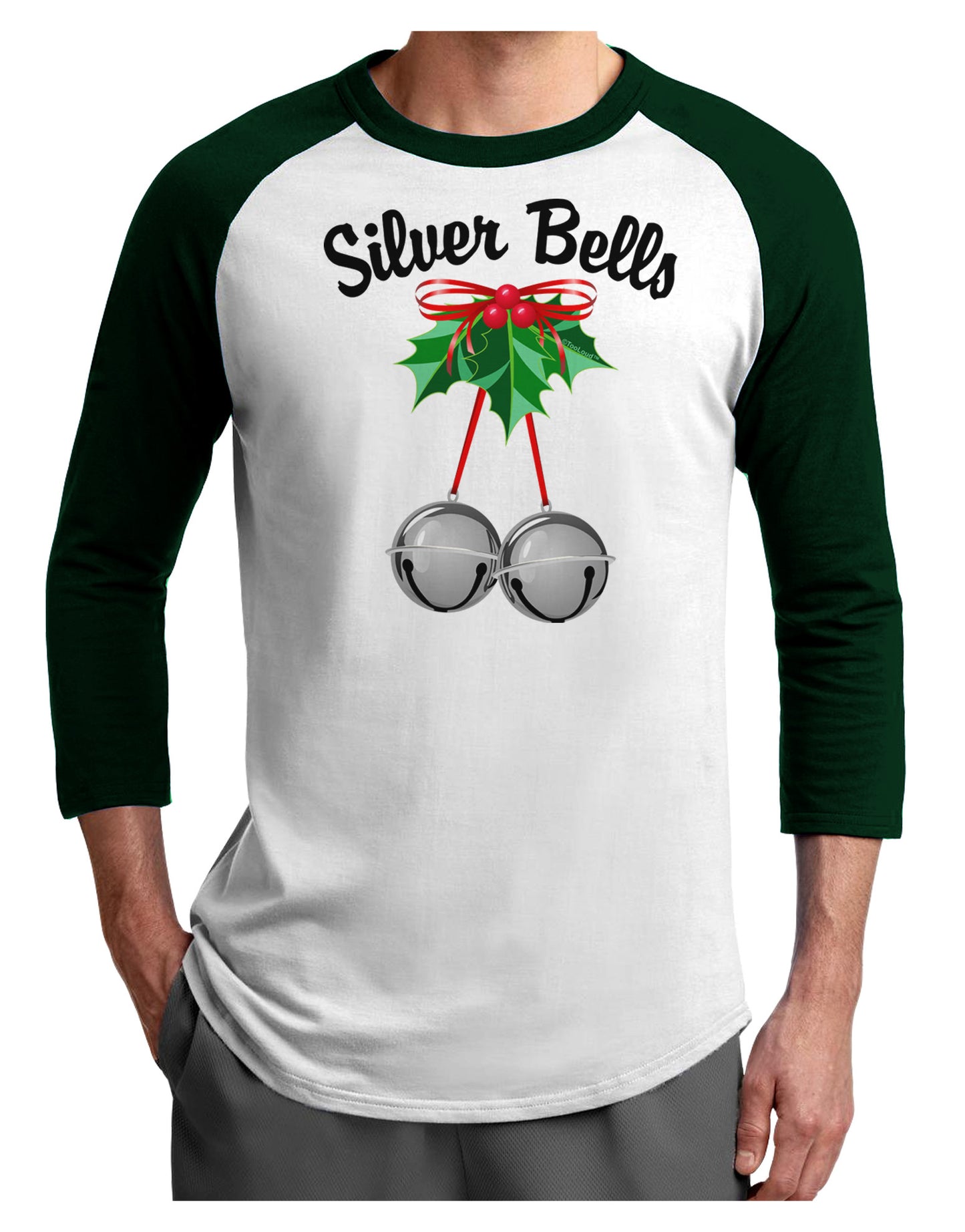 Silver Bells Adult Raglan Shirt by-Raglan Shirt-TooLoud-White-Forest-X-Small-Davson Sales