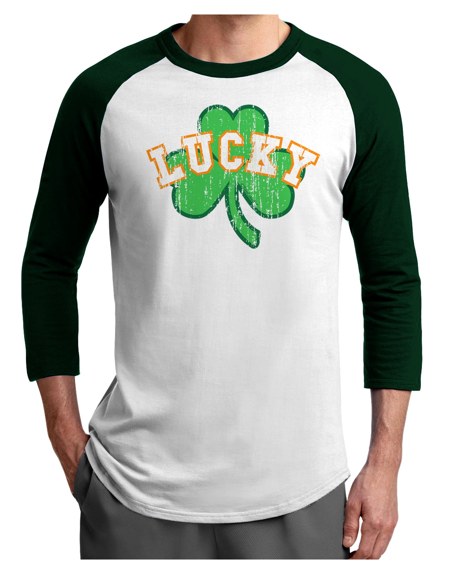 Lucky Shamrock Design Distressed Adult Raglan Shirt by TooLoud-TooLoud-White-Forest-X-Small-Davson Sales