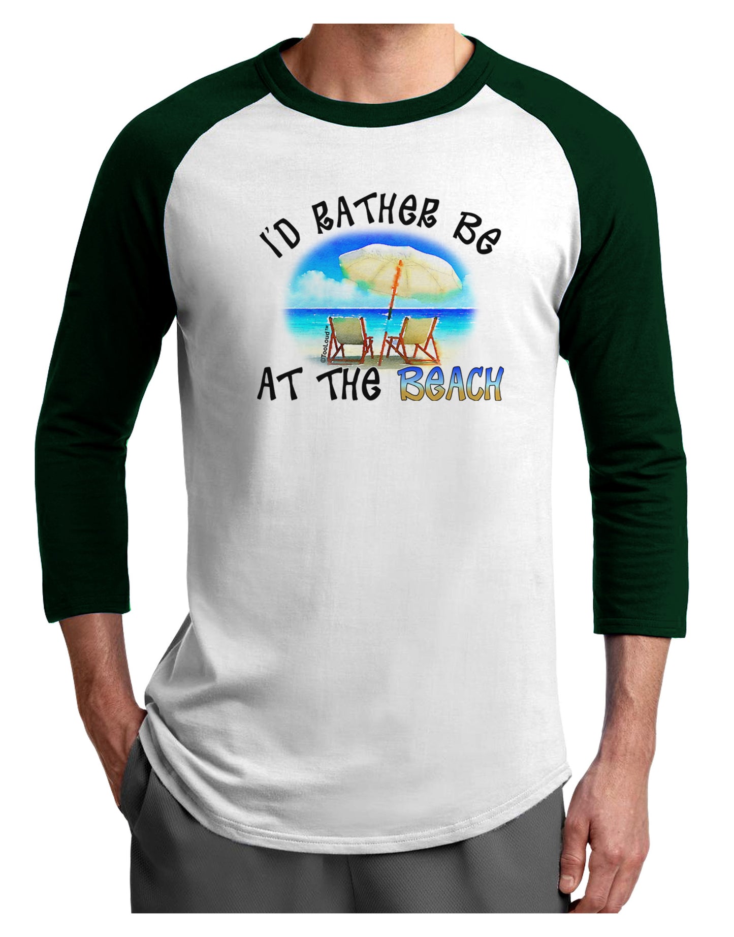 I'd Rather Be At The Beach Adult Raglan Shirt-TooLoud-White-Forest-X-Small-Davson Sales
