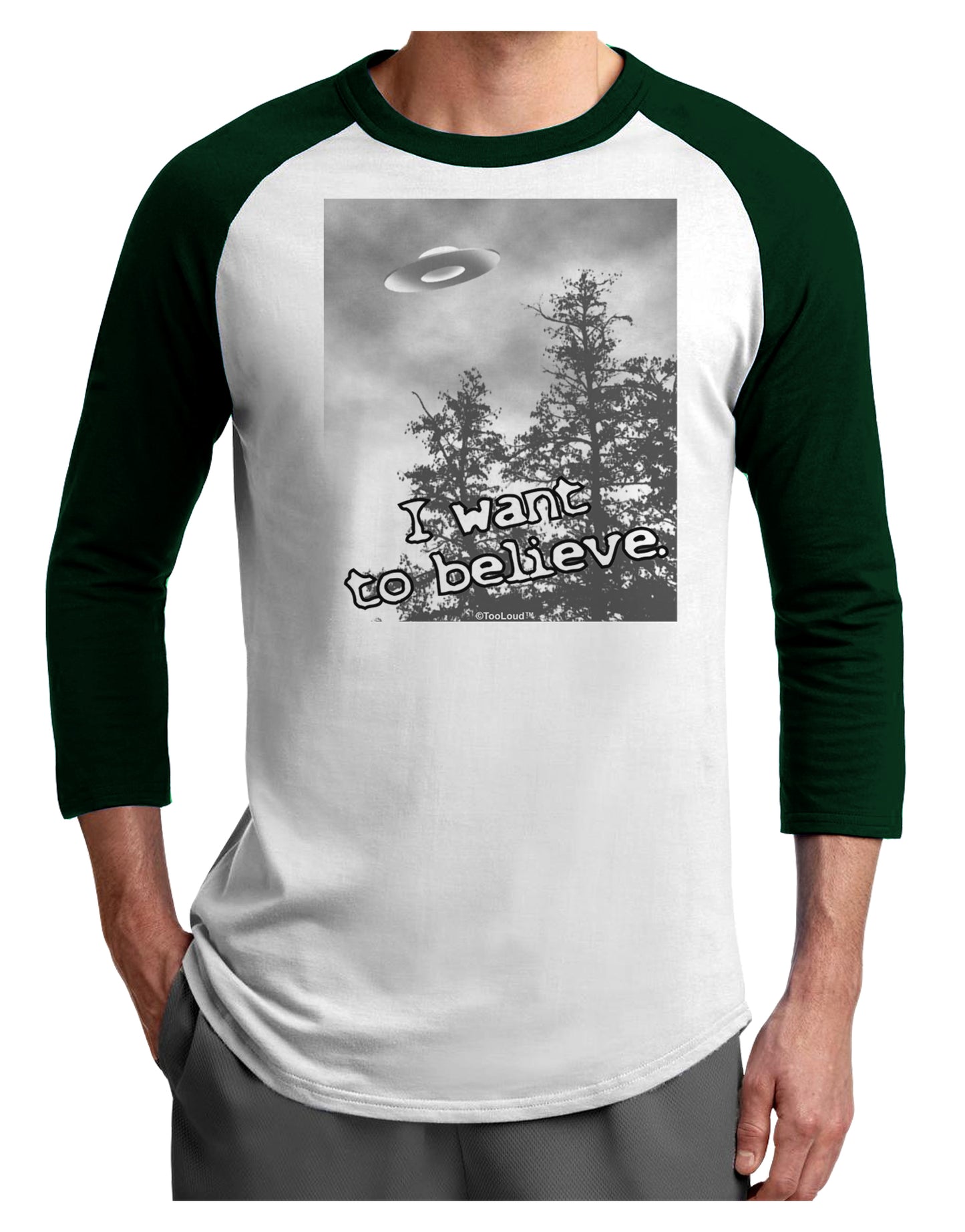 I Want to Believe - UFO Adult Raglan Shirt by TooLoud-TooLoud-White-Forest-X-Small-Davson Sales