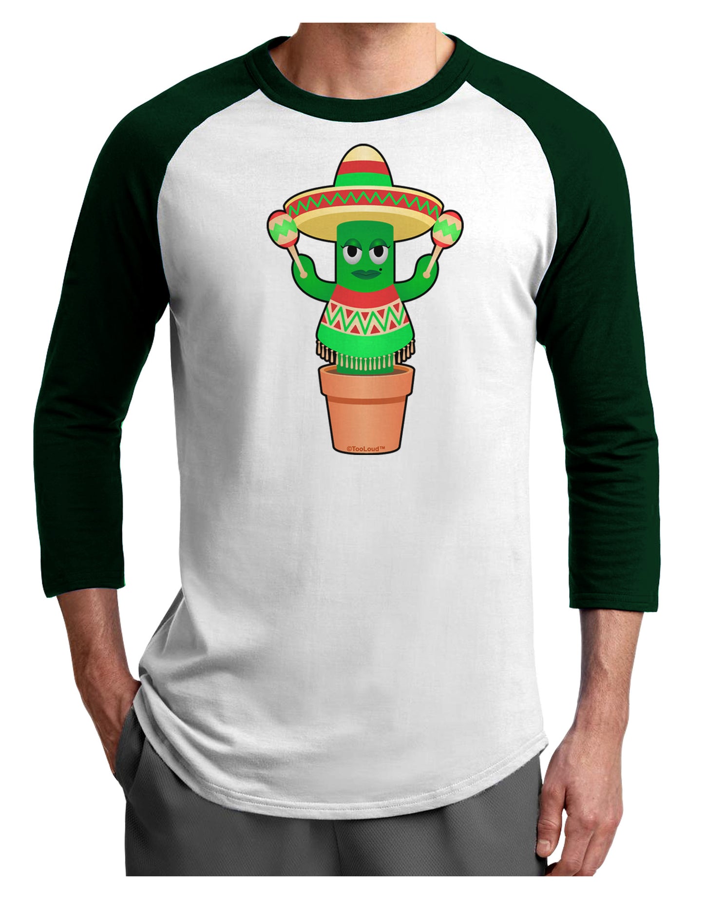Fiesta Cactus Poncho Adult Raglan Shirt-Raglan Shirt-TooLoud-White-Forest-X-Small-Davson Sales