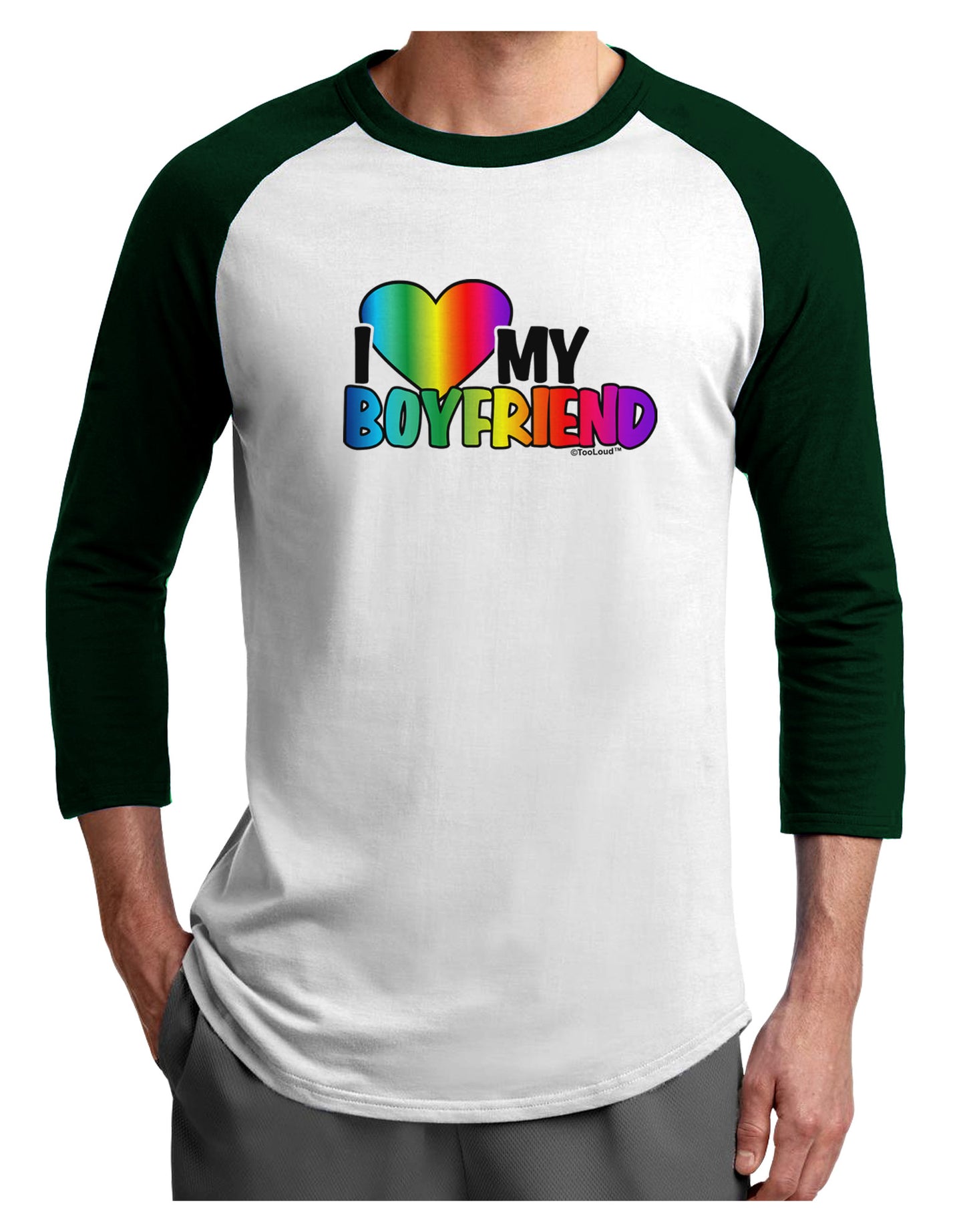 I Heart My Boyfriend - Rainbow Adult Raglan Shirt-Raglan Shirt-TooLoud-White-Forest-X-Small-Davson Sales