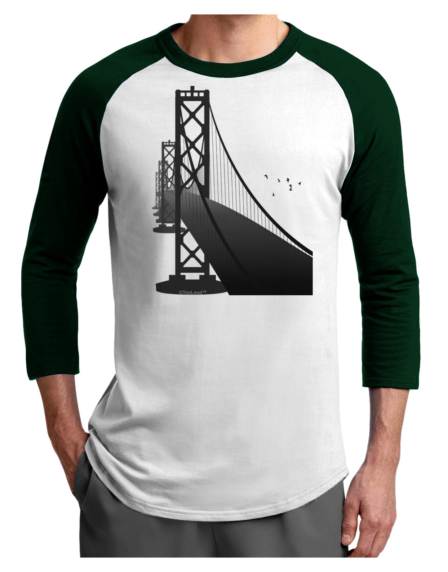 San Francisco Bay Bridge Adult Raglan Shirt-Raglan Shirt-TooLoud-White-Forest-X-Small-Davson Sales