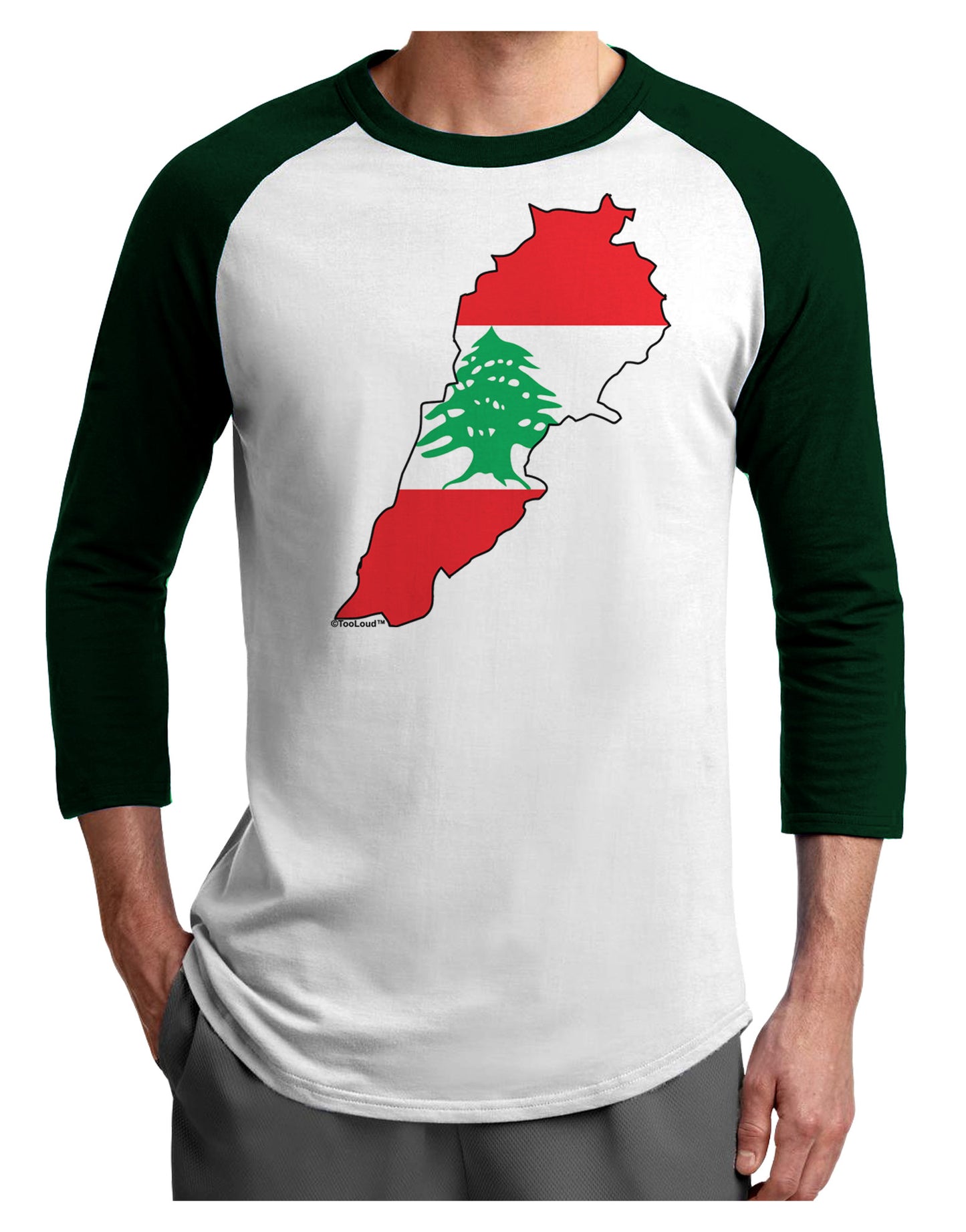 Lebanon Flag Silhouette Adult Raglan Shirt-TooLoud-White-Forest-X-Small-Davson Sales