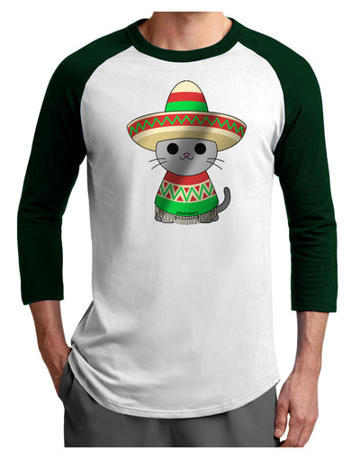 Sombrero and Poncho Cat - Metallic Adult Raglan Shirt by TooLoud-TooLoud-White-Forest-X-Small-Davson Sales