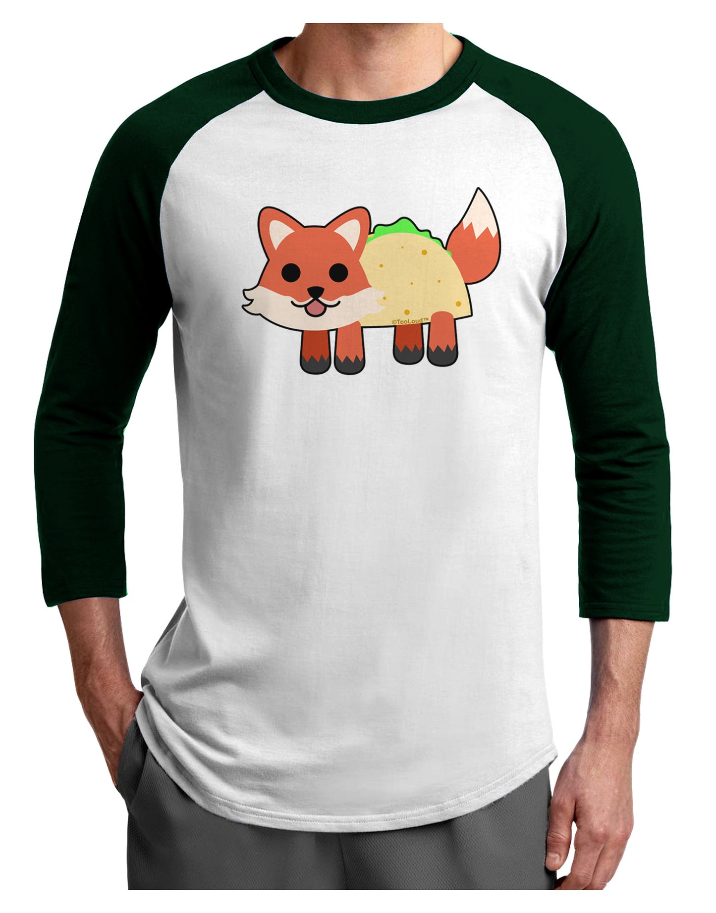 Cute Taco Fox Adult Raglan Shirt-TooLoud-White-Forest-X-Small-Davson Sales